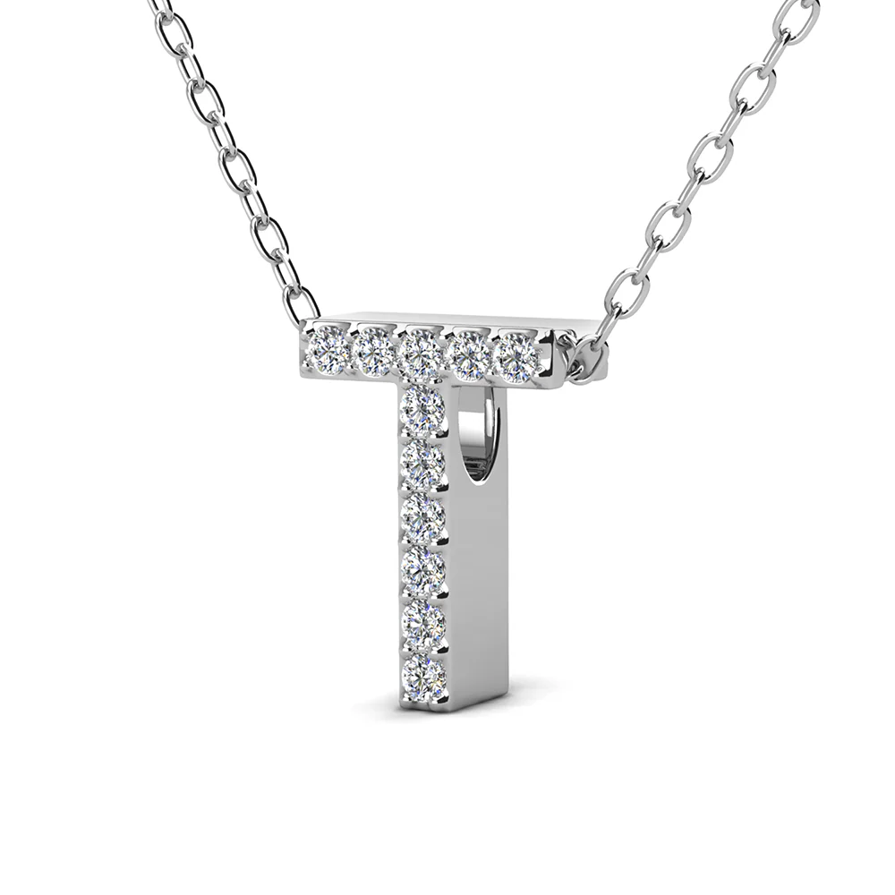 Ethereal Collection 18k White Gold Plated Initial Letter Pendant Necklace with Swarovski Crystals - Image 65