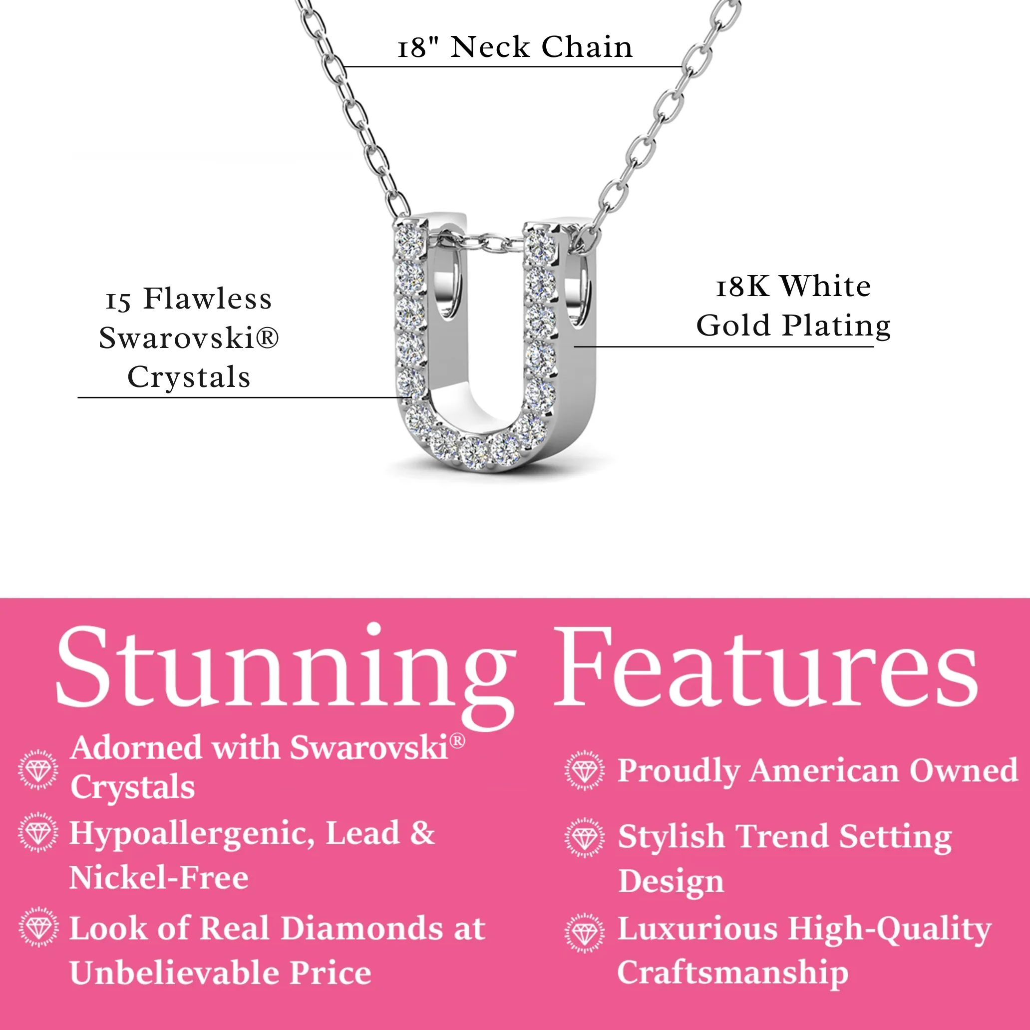 Ethereal Collection 18k White Gold Plated Initial Letter Pendant Necklace with Swarovski Crystals - Image 67