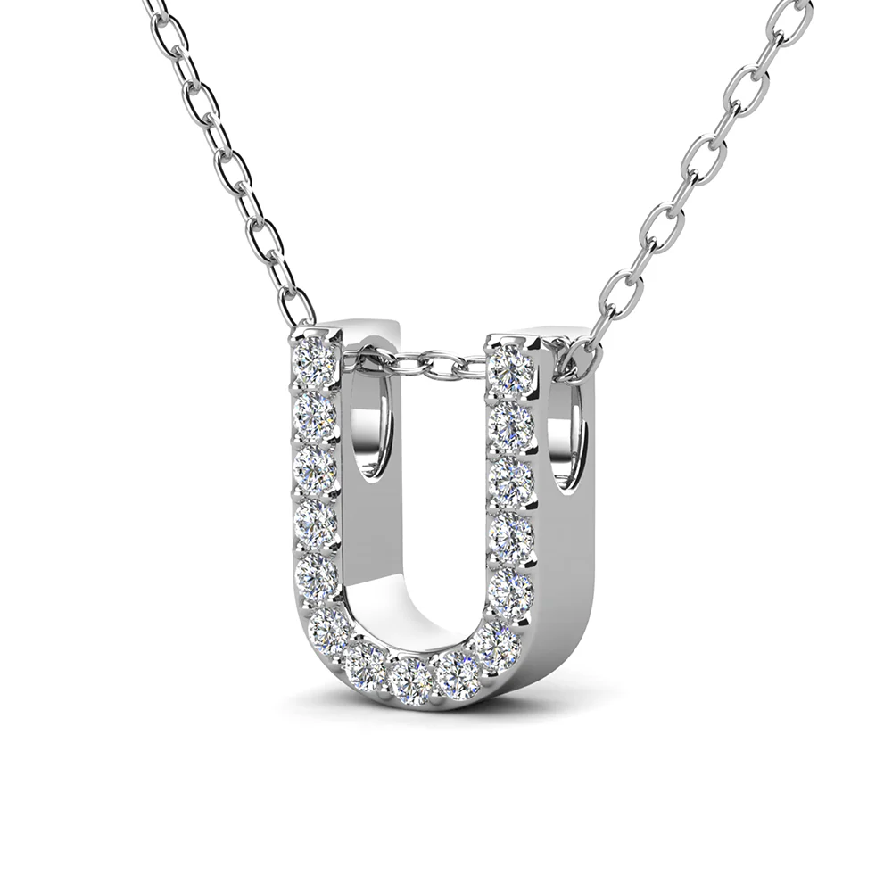 Ethereal Collection 18k White Gold Plated Initial Letter Pendant Necklace with Swarovski Crystals - Image 68