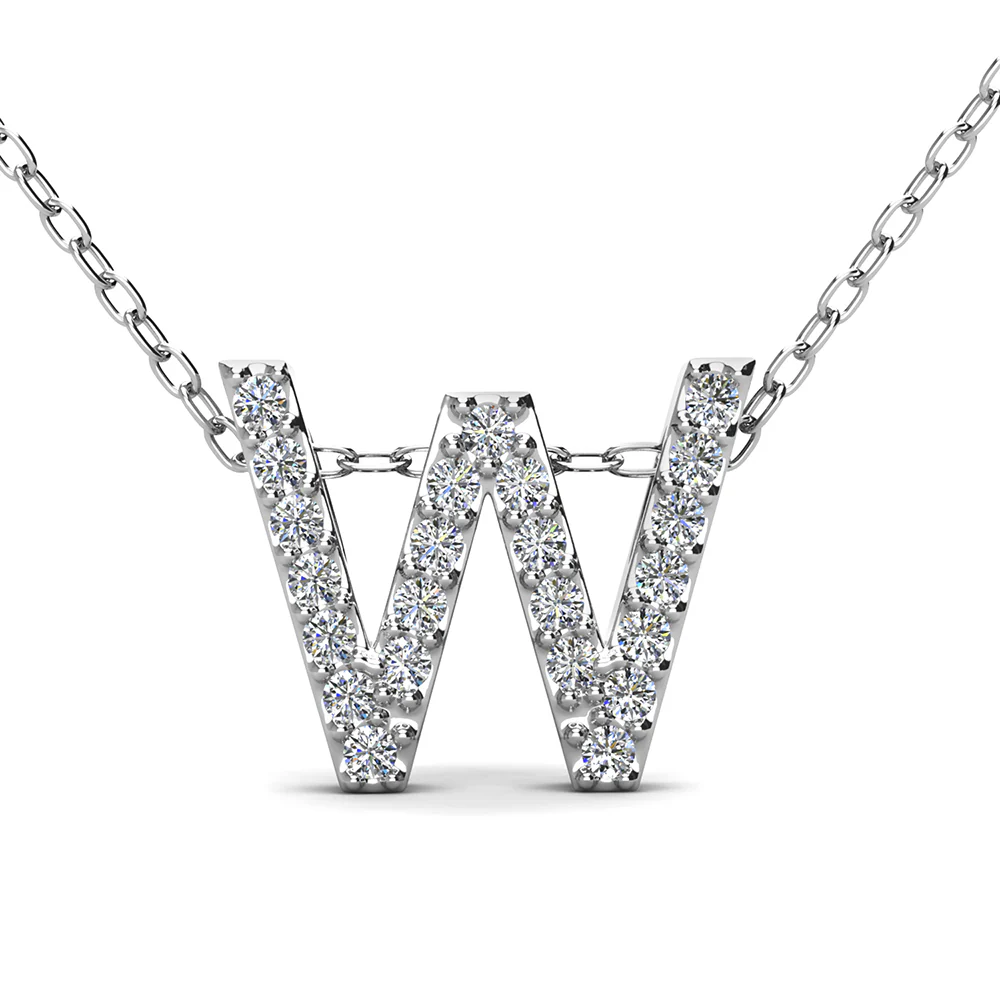 Ethereal Collection 18k White Gold Plated Initial Letter Pendant Necklace with Swarovski Crystals - Image 72