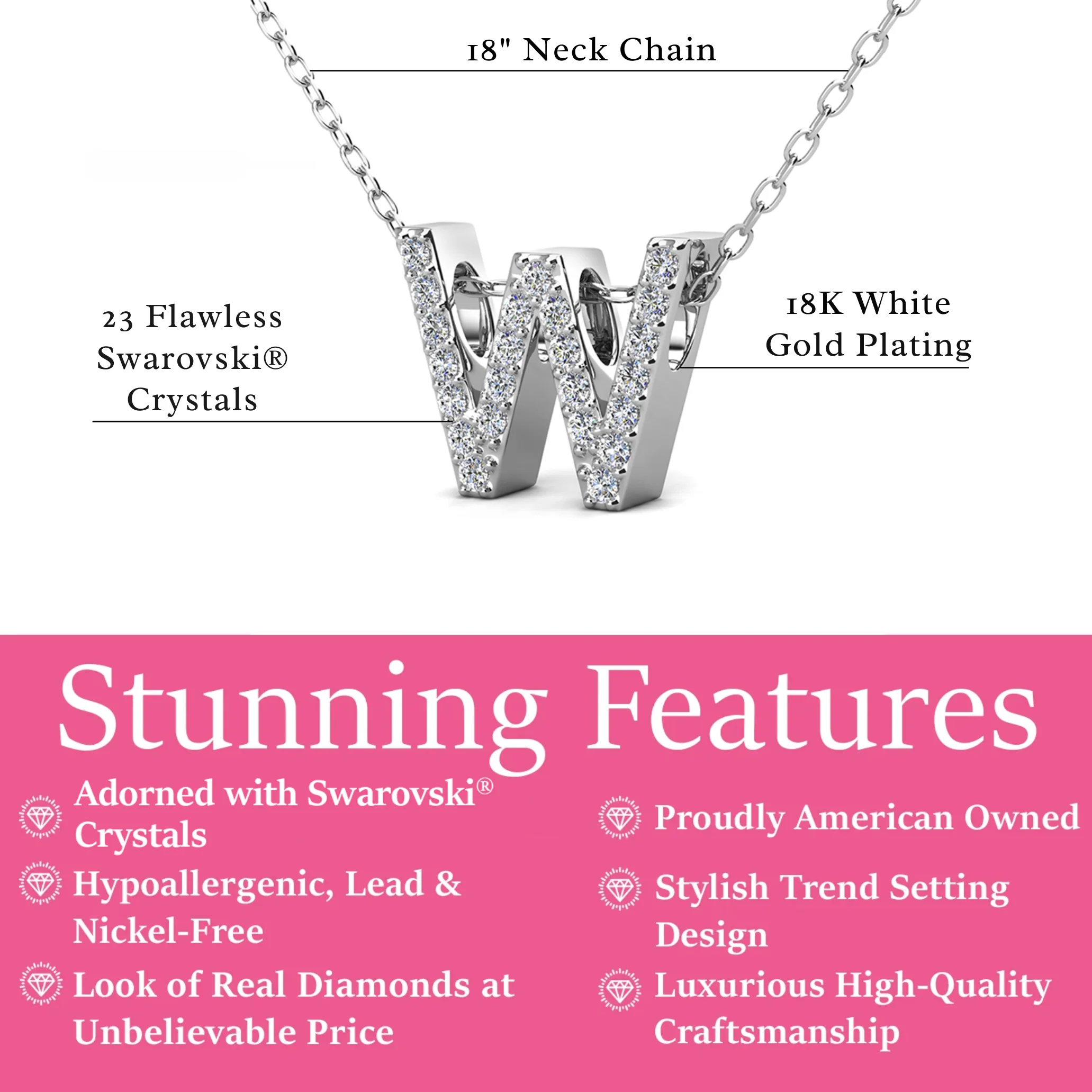 Ethereal Collection 18k White Gold Plated Initial Letter Pendant Necklace with Swarovski Crystals - Image 73