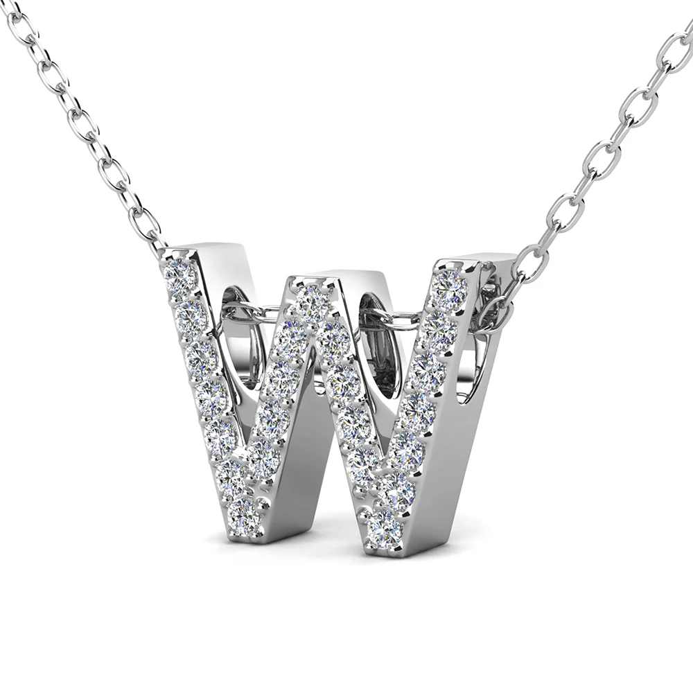 Ethereal Collection 18k White Gold Plated Initial Letter Pendant Necklace with Swarovski Crystals - Image 74