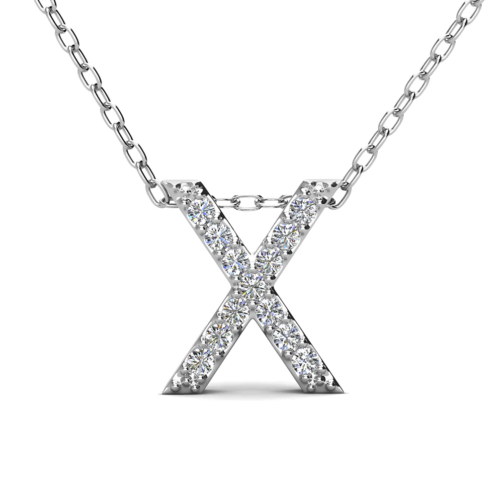 Ethereal Collection 18k White Gold Plated Initial Letter Pendant Necklace with Swarovski Crystals - Image 75