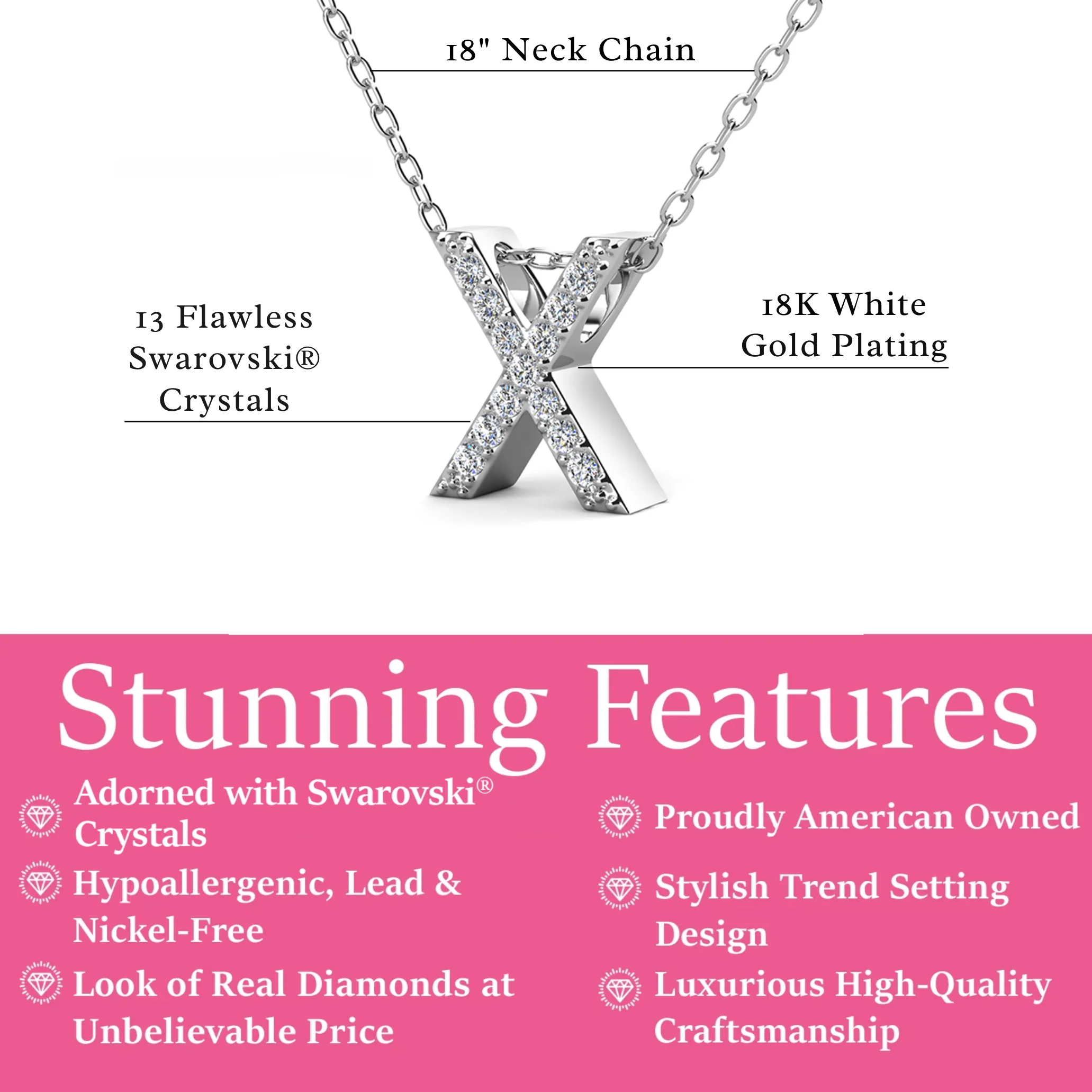 Ethereal Collection 18k White Gold Plated Initial Letter Pendant Necklace with Swarovski Crystals - Image 76