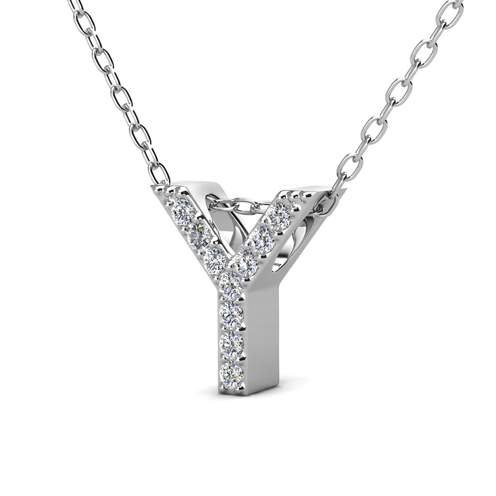 Ethereal Collection 18k White Gold Plated Initial Letter Pendant Necklace with Swarovski Crystals - Image 80