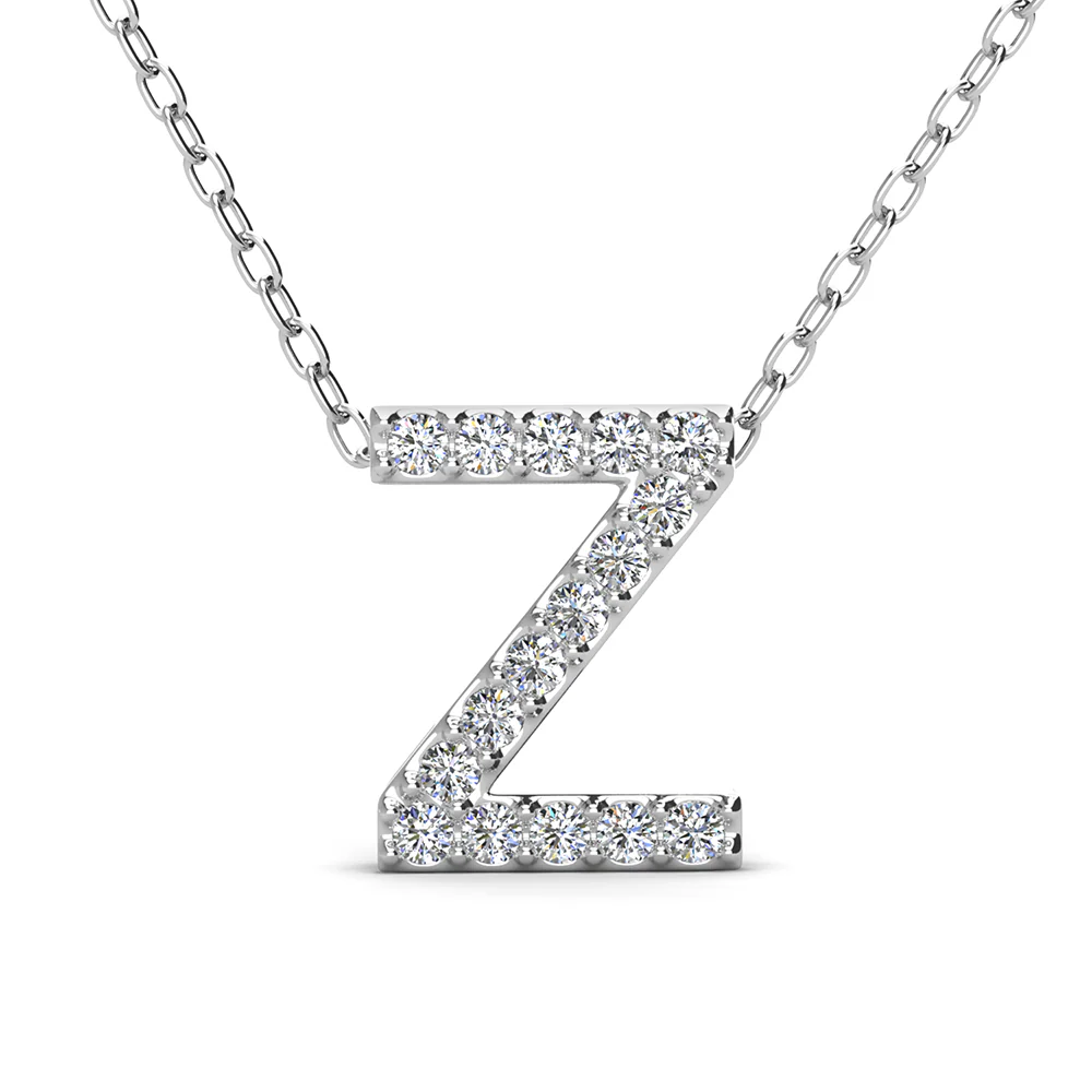 Ethereal Collection 18k White Gold Plated Initial Letter Pendant Necklace with Swarovski Crystals - Image 81