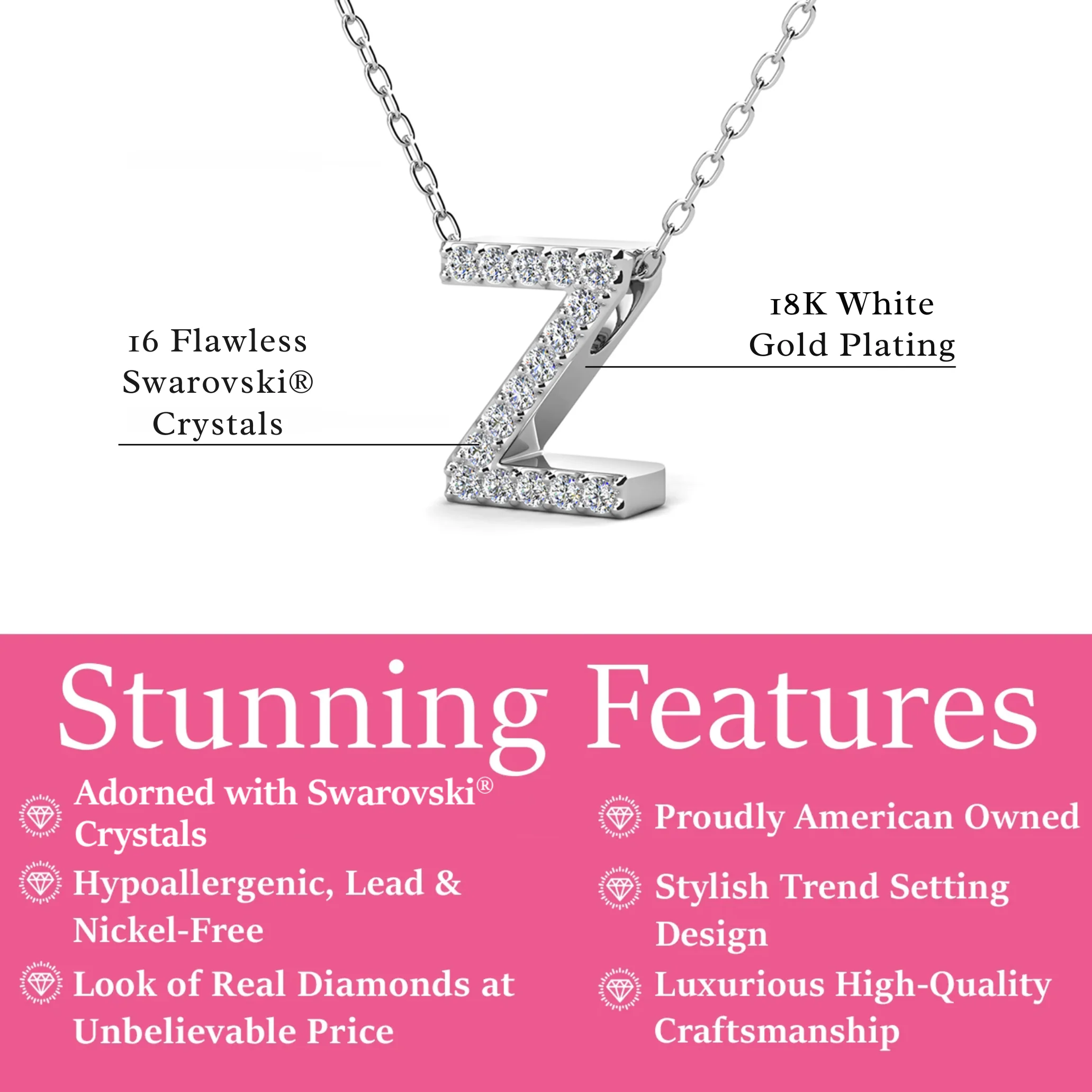 Ethereal Collection 18k White Gold Plated Initial Letter Pendant Necklace with Swarovski Crystals - Image 82