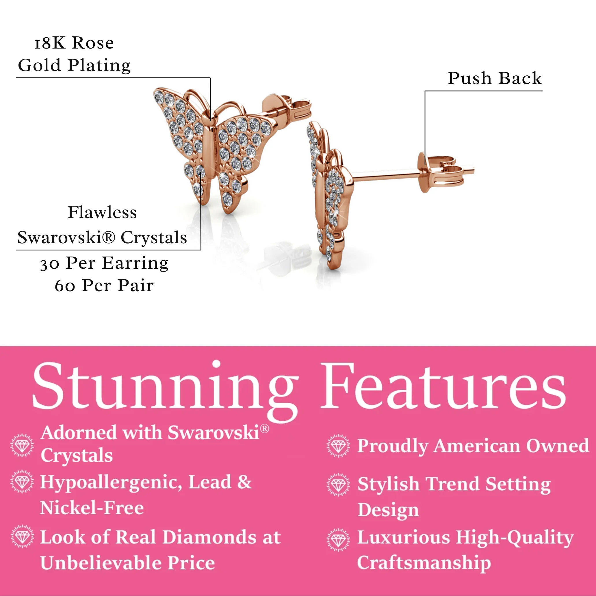 Everlee 18k White Gold Plated Crystal Butterfly Stud Earrings with Swarovski Crystals - Image 13