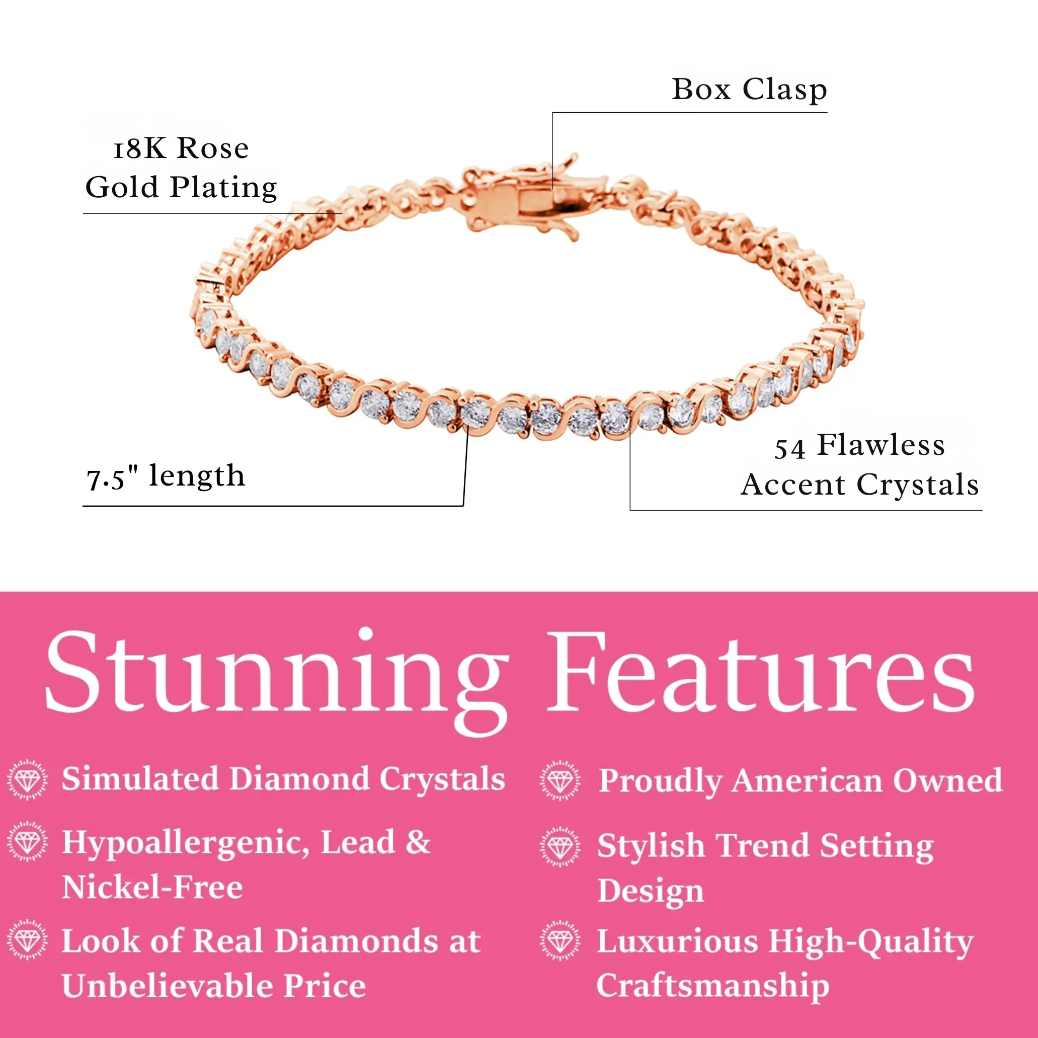 Ezra 18k White Gold Plated Infinity Tennis Bracelet with Simulated Diamond Crystals - Image 15