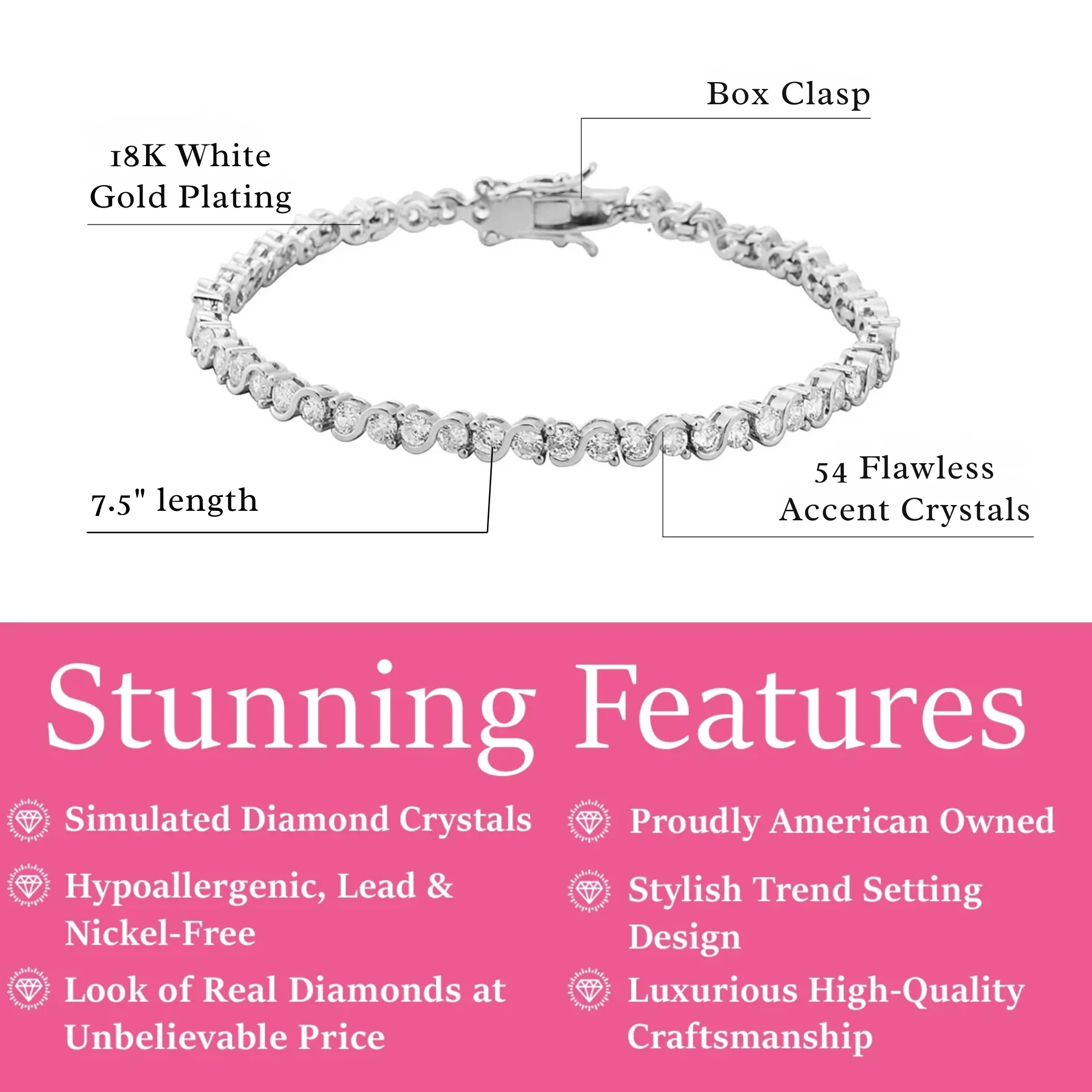 Ezra 18k White Gold Plated Infinity Tennis Bracelet with Simulated Diamond Crystals - Image 3