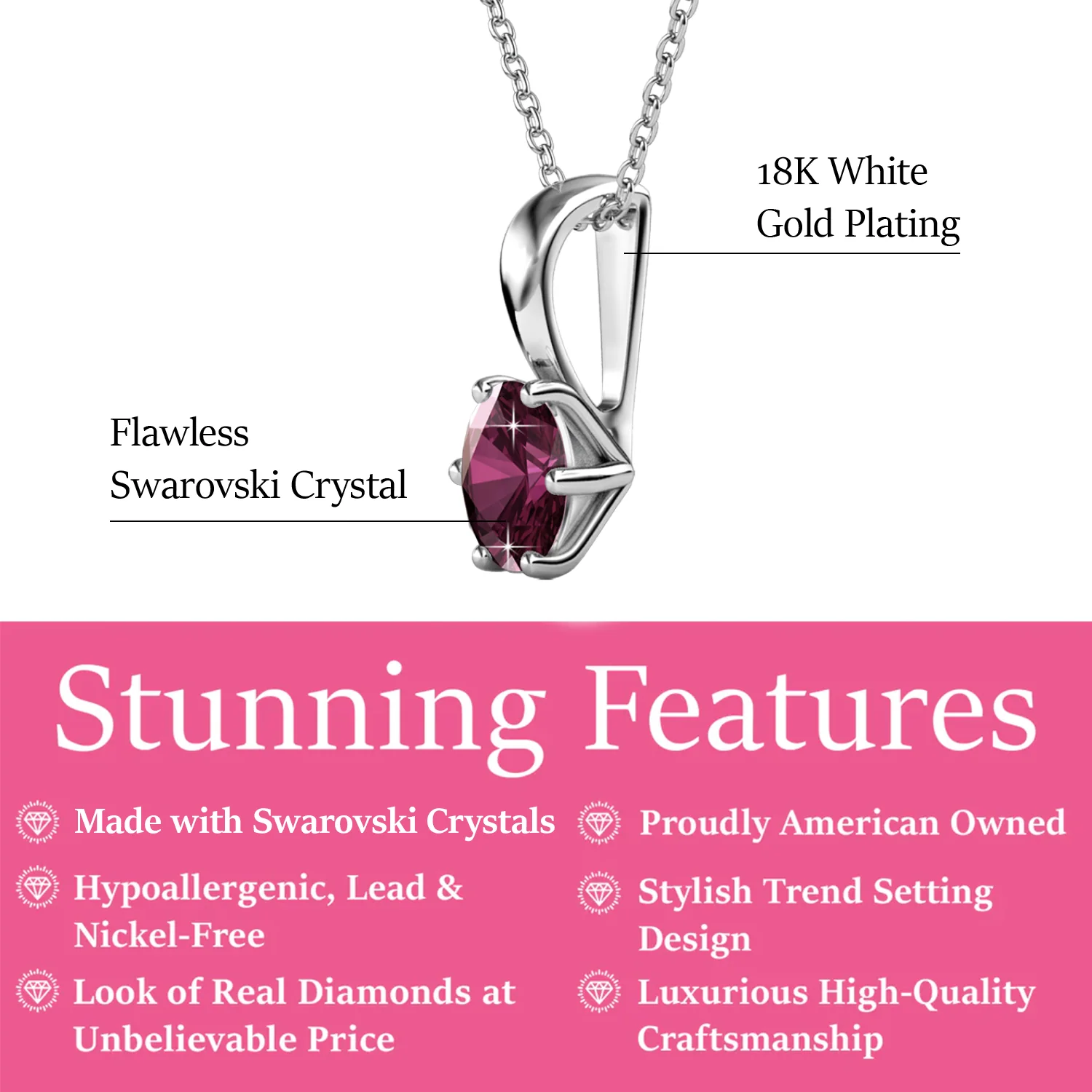 February Birthstone Amethyst Necklace 18k White Gold Plated Solitaire Necklace with 1CT Swarovski Crystal - Image 2