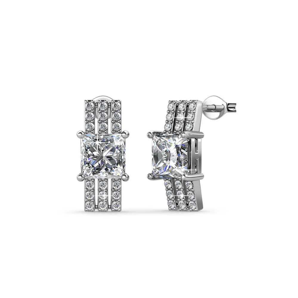 Fiona 18k White Gold Stud Plated Earrings with Princess Cut Swarovski Crystals