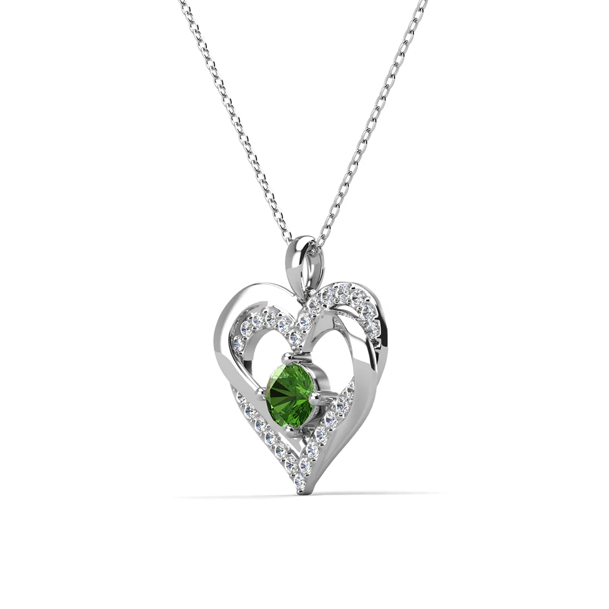 Forever Birthstone 18k White Gold Plated Double Heart Necklace with Swarovski Crystals - Image 28