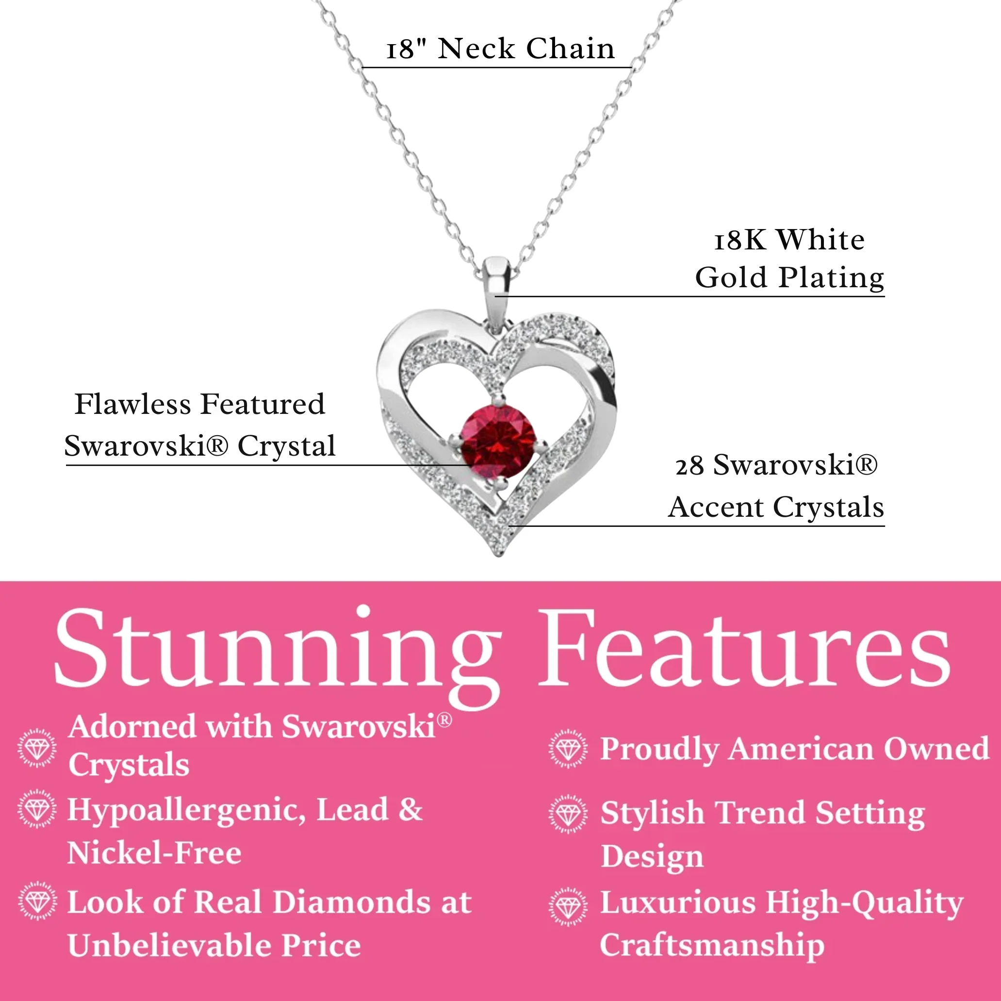 Forever Birthstone 18k White Gold Plated Double Heart Necklace with Swarovski Crystals - Image 3