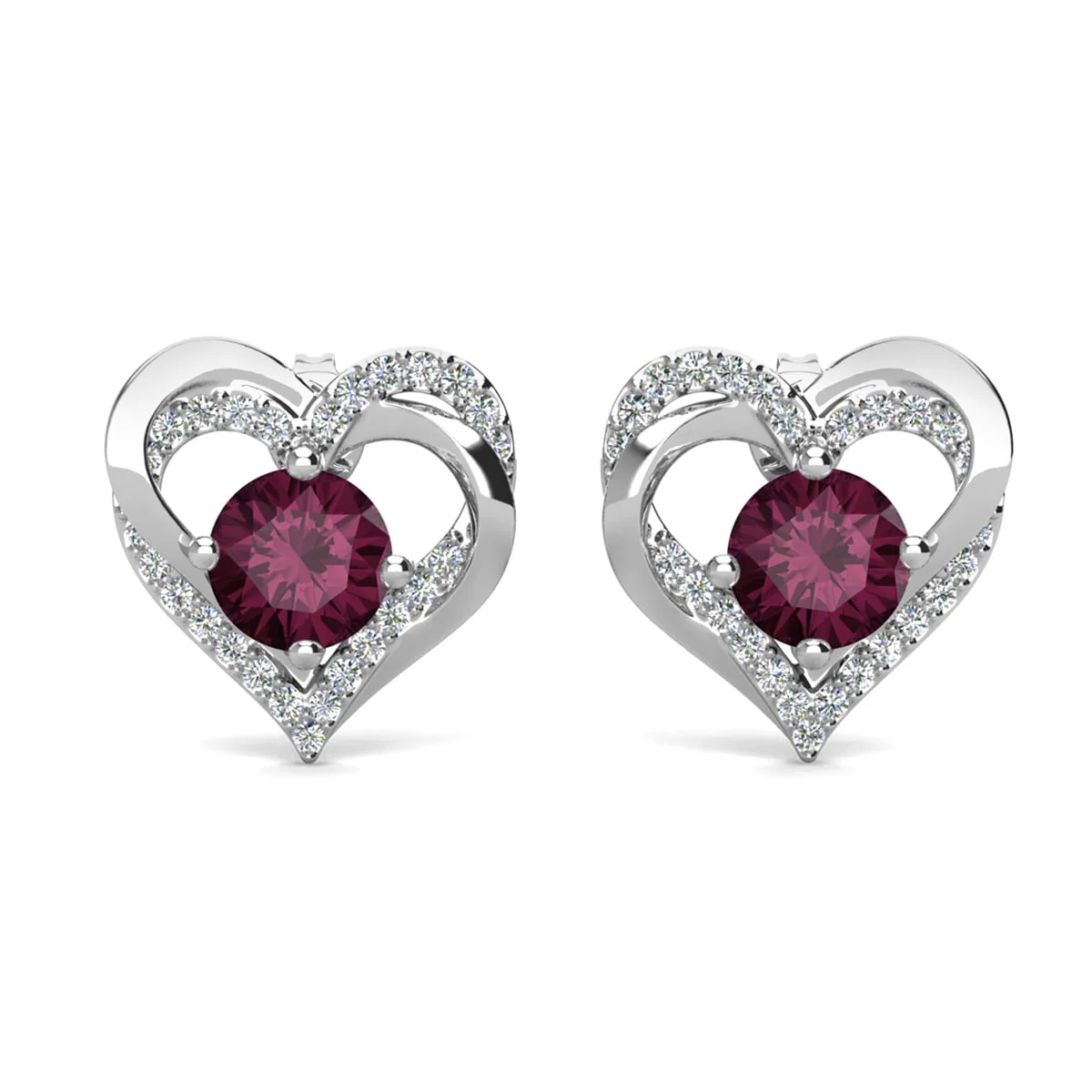Forever Birthstone 18k White Gold Plated Double Heart Stud Earrings with Swarovski Crystals - Image 10