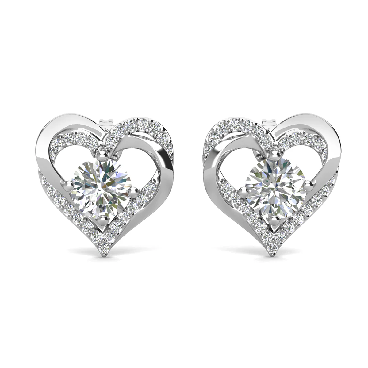 Forever Birthstone 18k White Gold Plated Double Heart Stud Earrings with Swarovski Crystals - Image 16