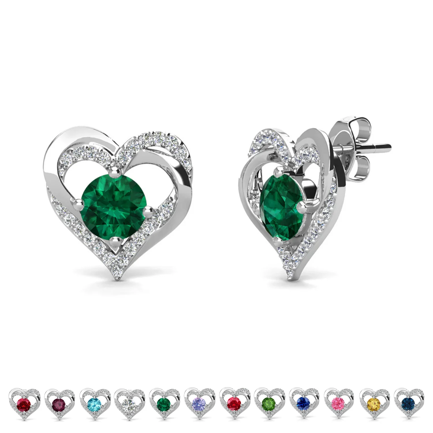 Forever Birthstone 18k White Gold Plated Double Heart Stud Earrings with Swarovski Crystals - Image 17