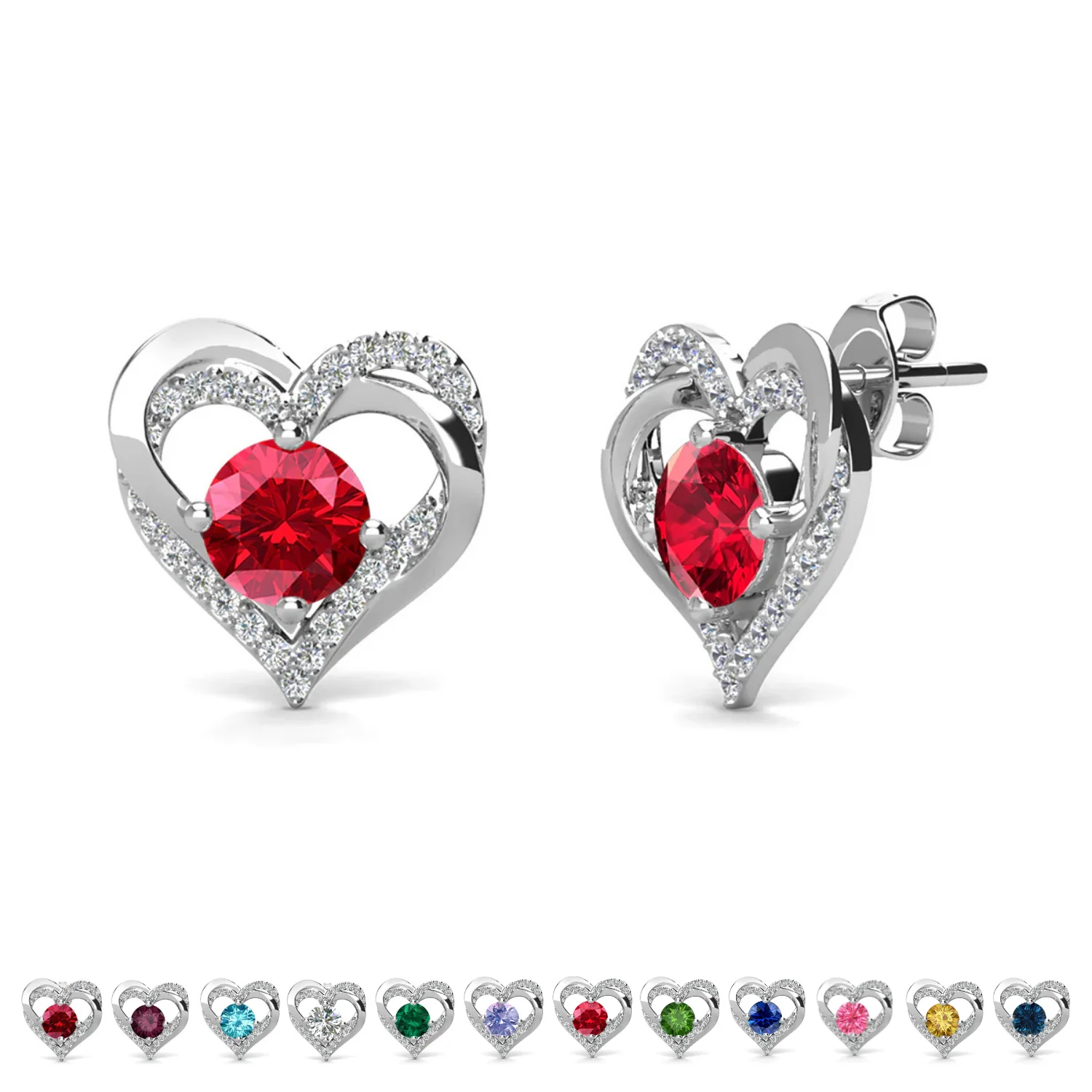 Forever Birthstone 18k White Gold Plated Double Heart Stud Earrings with Swarovski Crystals - Image 23