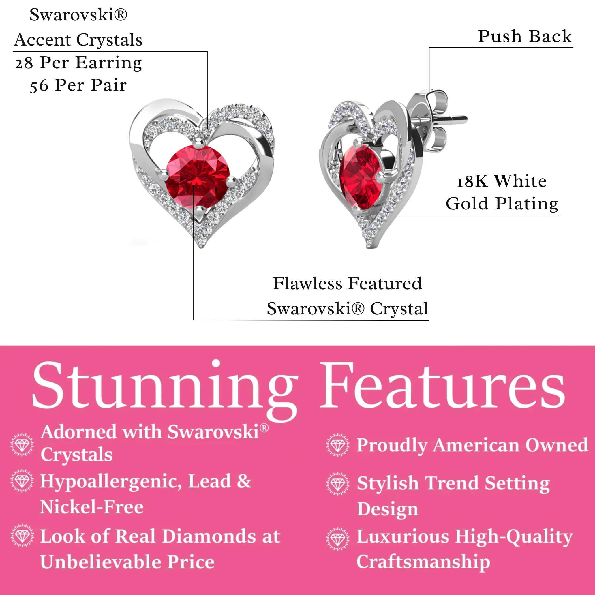 Forever Birthstone 18k White Gold Plated Double Heart Stud Earrings with Swarovski Crystals - Image 24