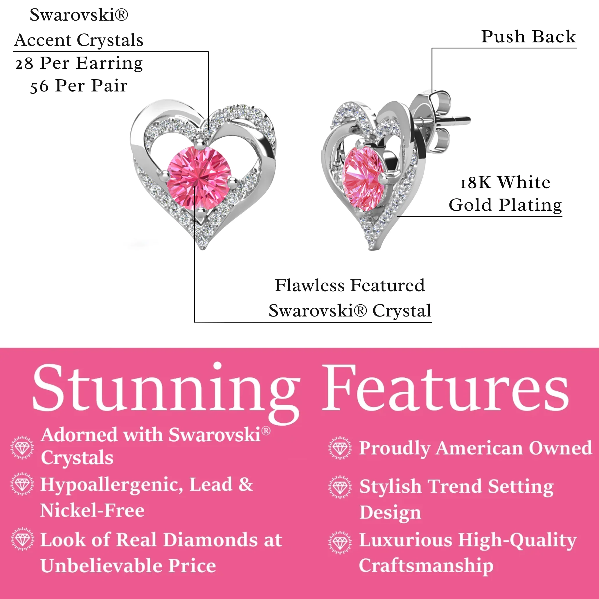 Forever Birthstone 18k White Gold Plated Double Heart Stud Earrings with Swarovski Crystals - Image 33