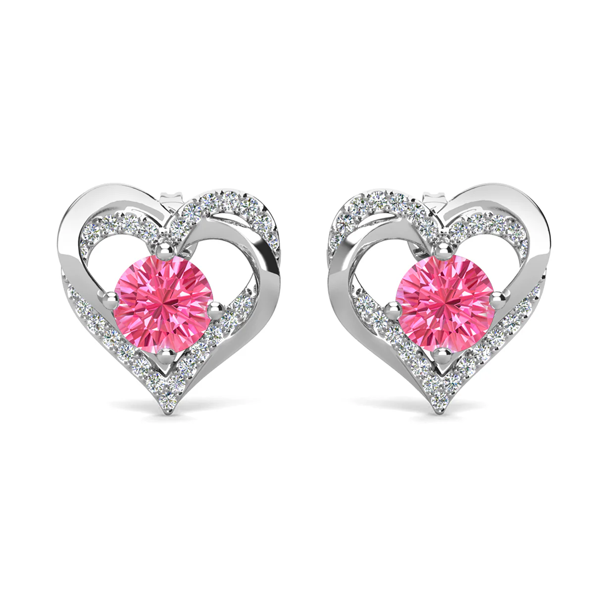 Forever Birthstone 18k White Gold Plated Double Heart Stud Earrings with Swarovski Crystals - Image 34