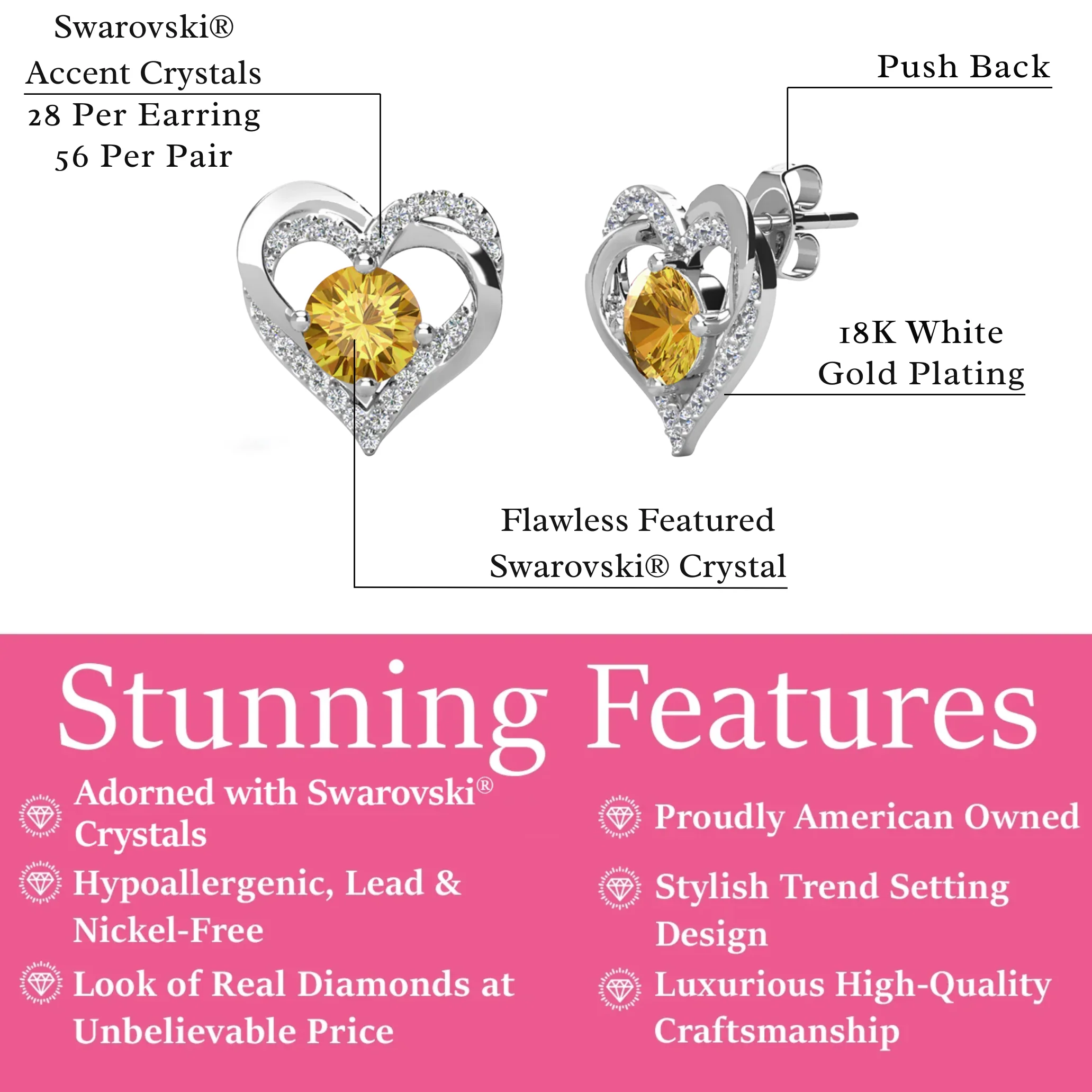 Forever Birthstone 18k White Gold Plated Double Heart Stud Earrings with Swarovski Crystals - Image 36