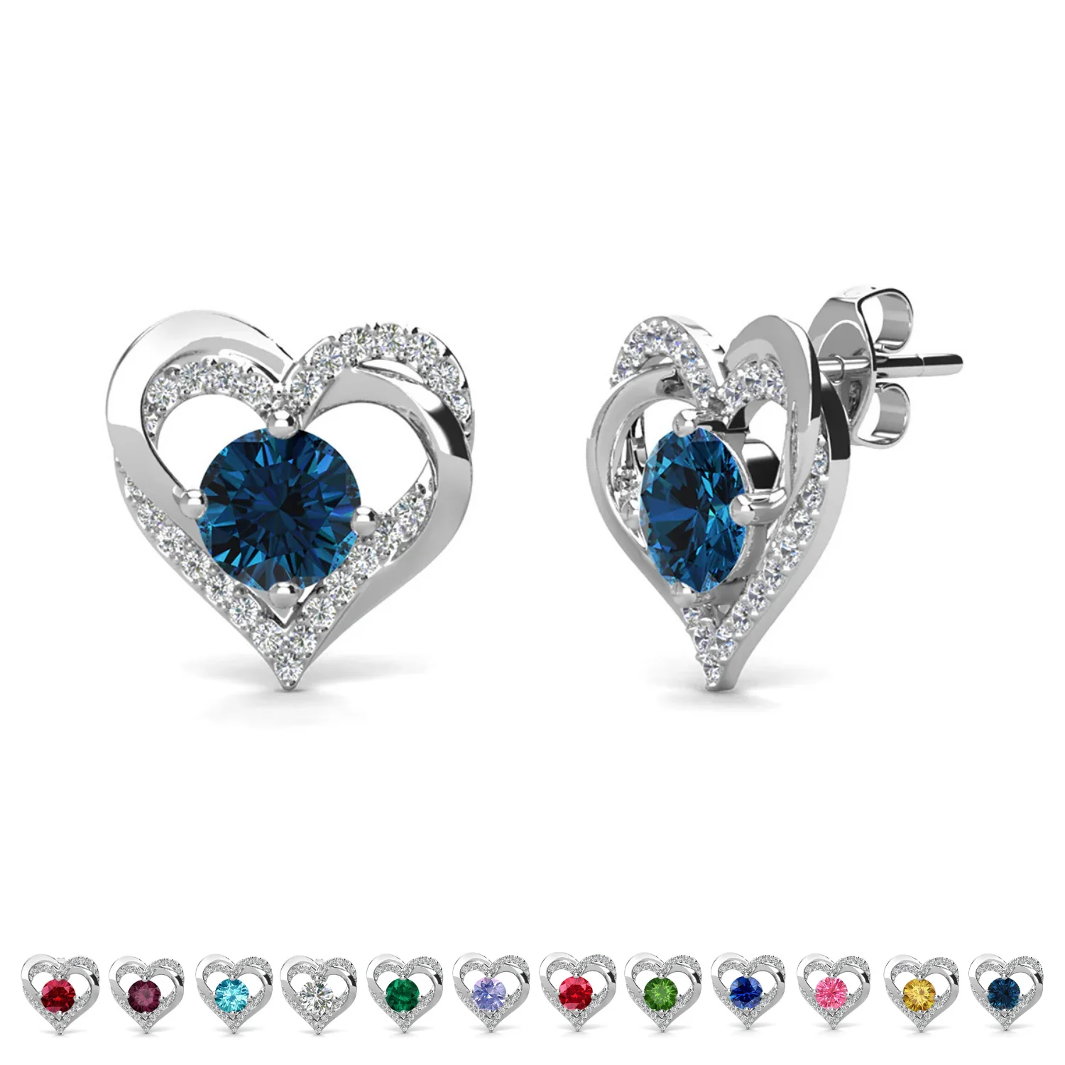 Forever Birthstone 18k White Gold Plated Double Heart Stud Earrings with Swarovski Crystals - Image 38