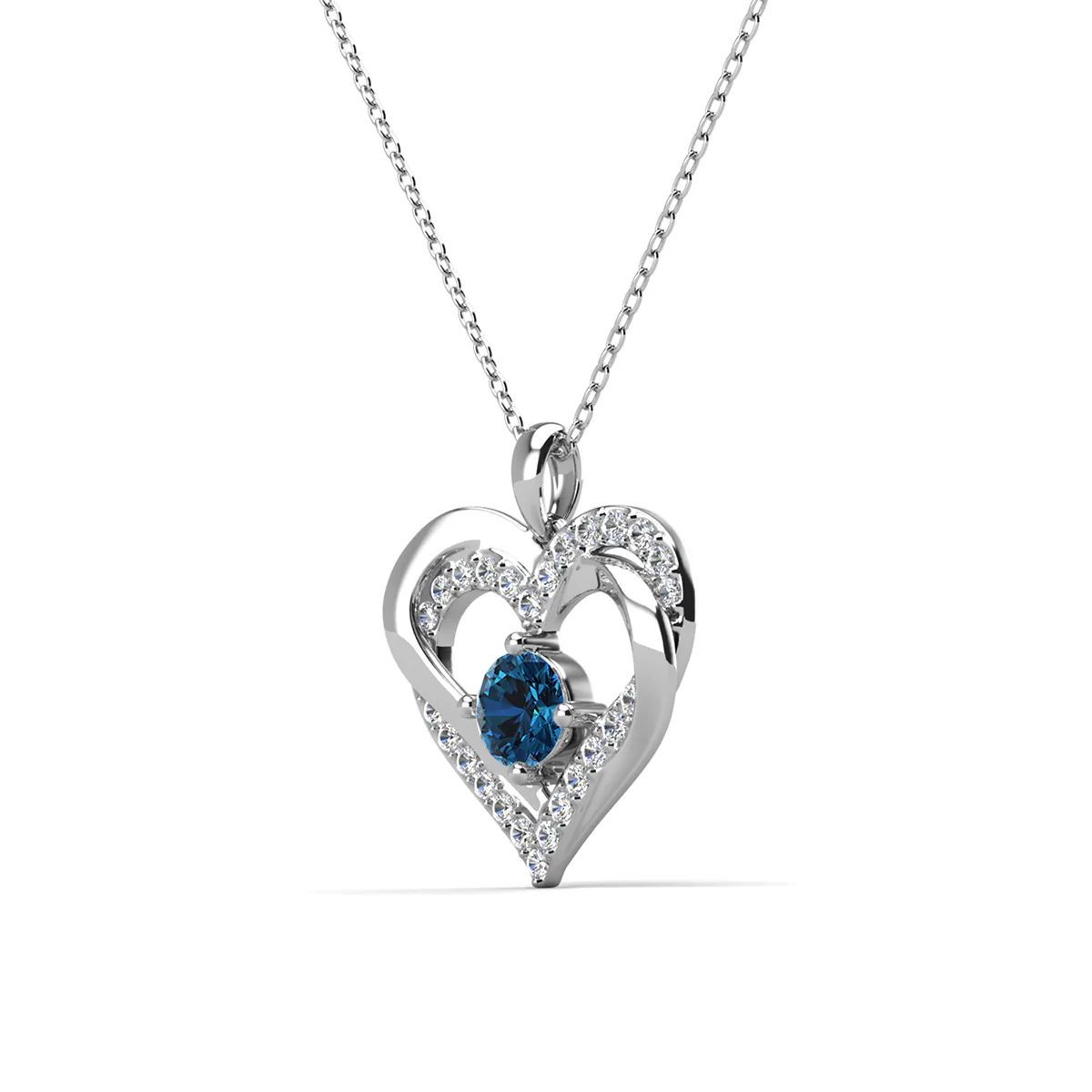 Forever Birthstone 18k White Gold Plated Double Heart Necklace with Swarovski Crystals - Image 40
