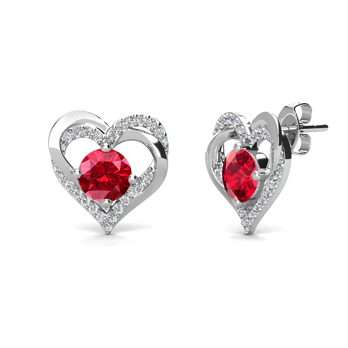 Forever July Birthstone Diamond 18k White Gold Plated Silver Double Heart Earrings with Swarovski Crystals - Image 4