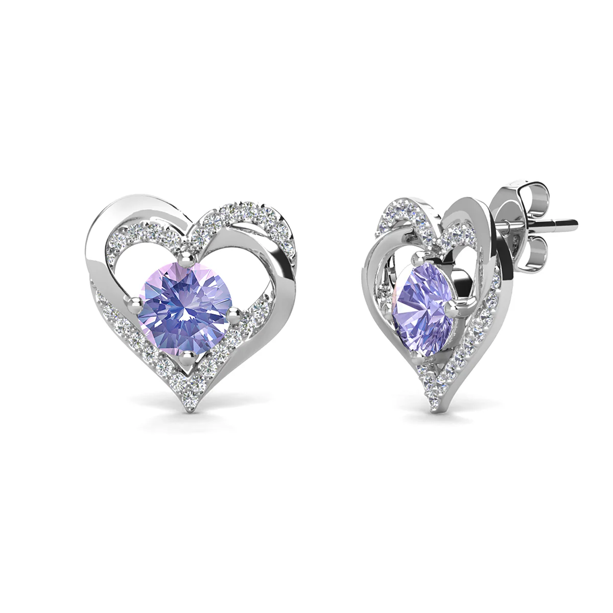Forever June Birthstone Diamond 18k White Gold Plated Silver Double Heart Earrings with Swarovski Crystals - Image 4