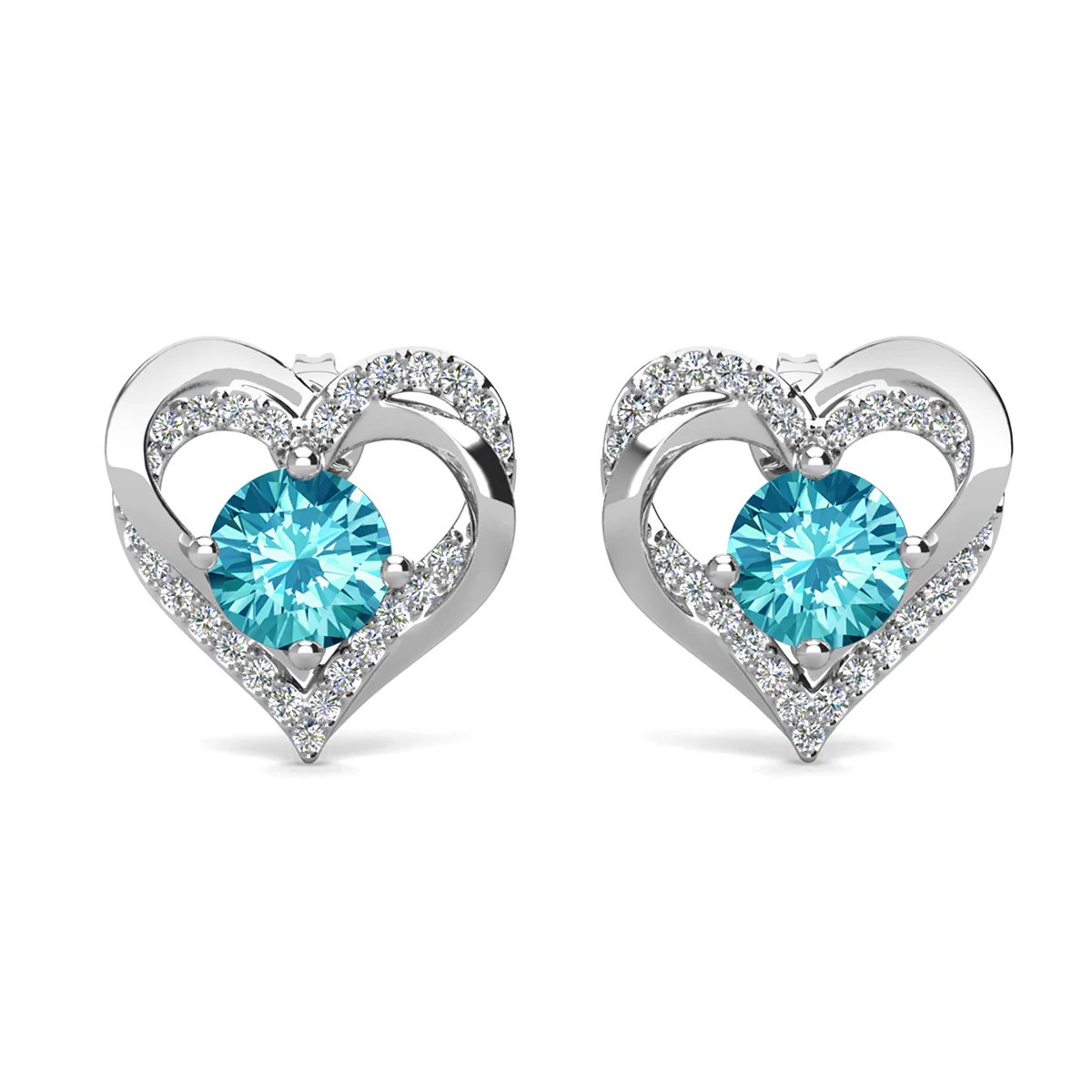 Forever Birthstone 18k White Gold Plated Double Heart Stud Earrings with Swarovski Crystals - Image 13