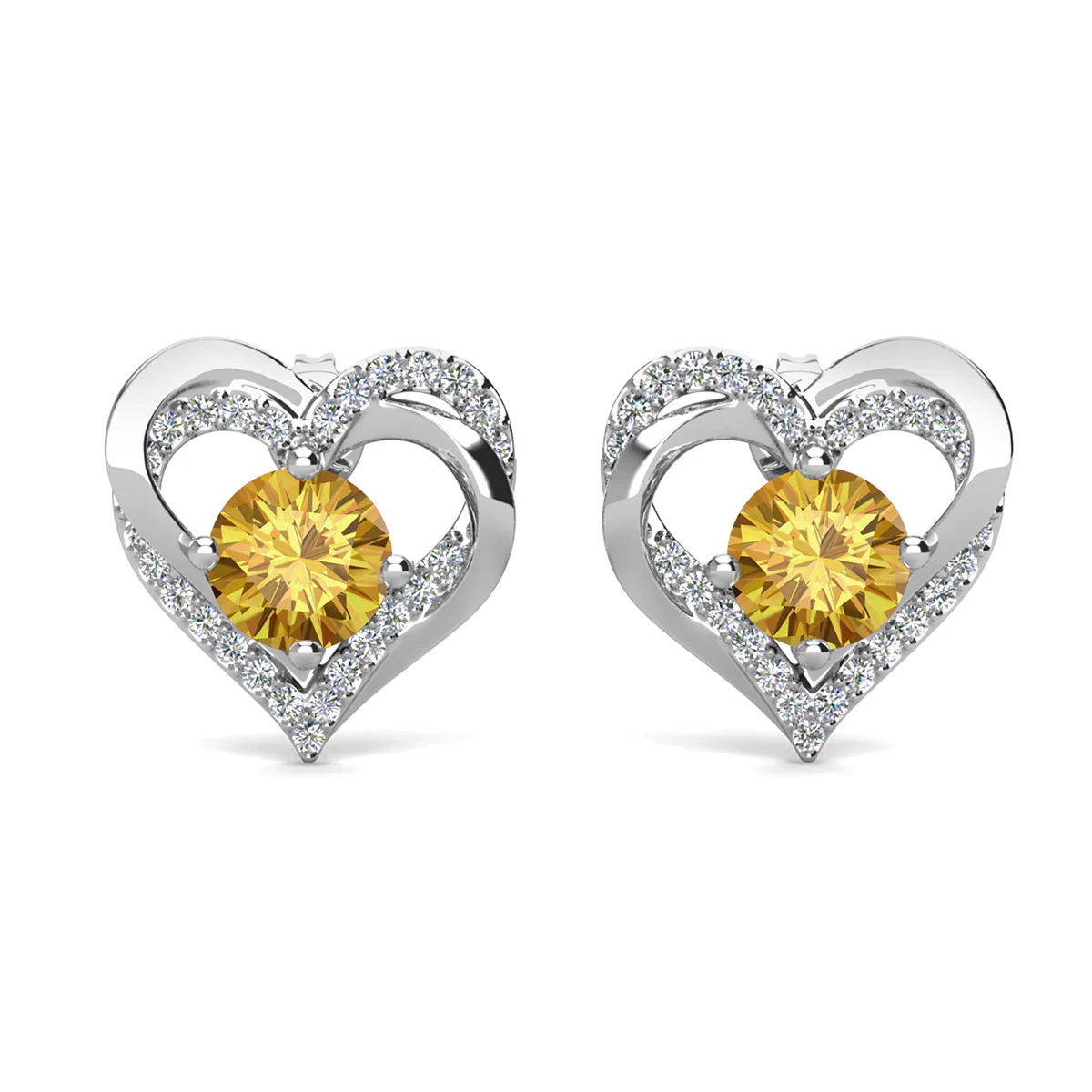 Forever Birthstone 18k White Gold Plated Double Heart Stud Earrings with Swarovski Crystals - Image 37
