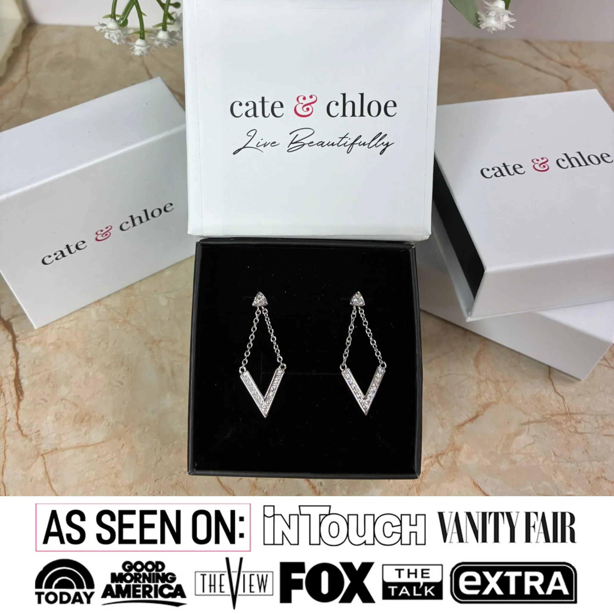 Francesca 18k White Gold Plated Dangle Earrings with Swarovski Crystals - Image 2