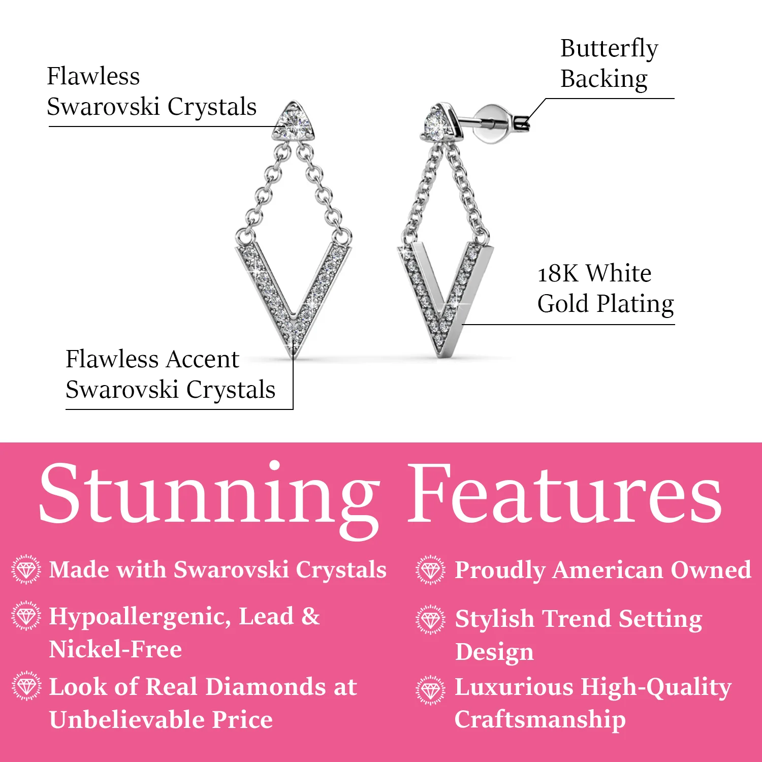 Francesca 18k White Gold Plated Dangle Earrings with Swarovski Crystals - Image 3