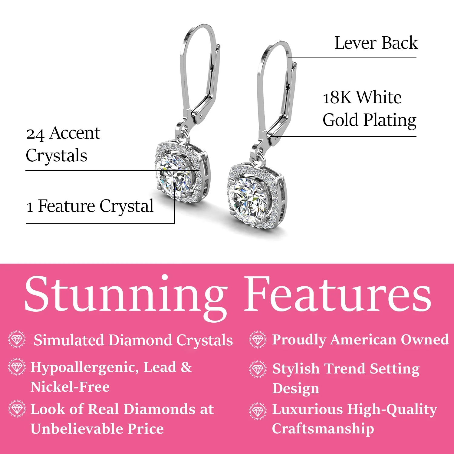 Freya 18k White Gold Plated Halo Drop Earrings with Simulated Diamond Crystals - Image 3