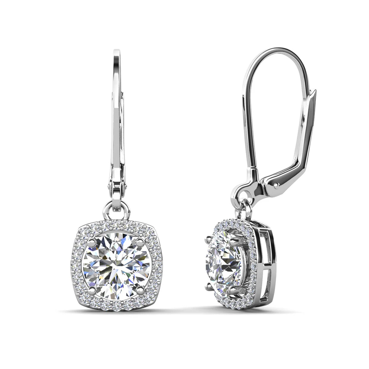 Freya 18k White Gold Plated Halo Drop Earrings with Simulated Diamond Crystals - Image 6