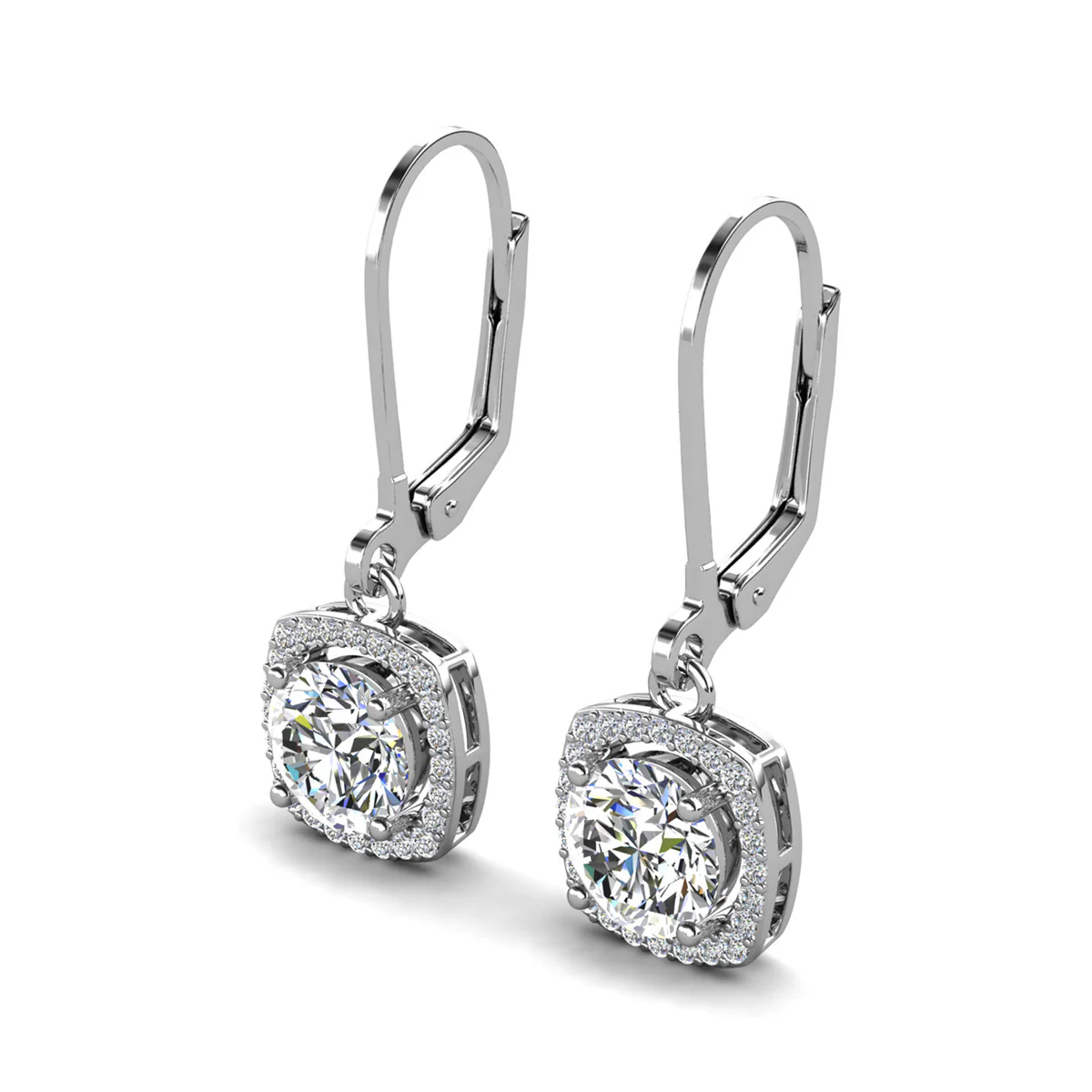 Freya 18k White Gold Plated Halo Drop Earrings with Simulated Diamond Crystals - Image 7