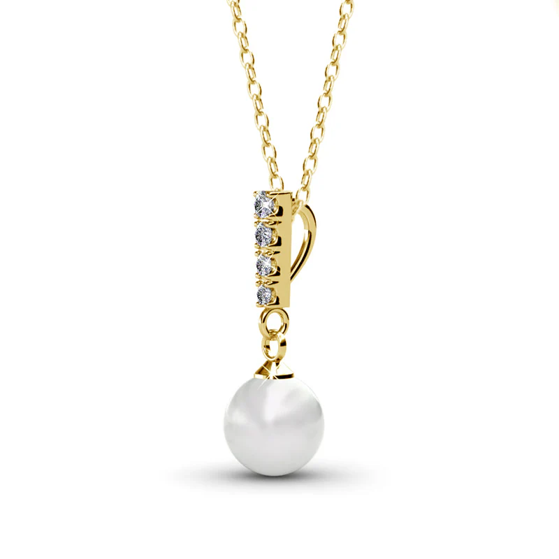 Gabrielle 18k White Gold Pearl Drop Pendant Necklace with Swarovski Crystals - Image 10
