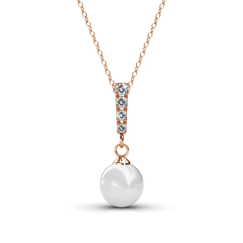 Gabrielle 18k White Gold Pearl Drop Pendant Necklace with Swarovski Crystals - Image 11