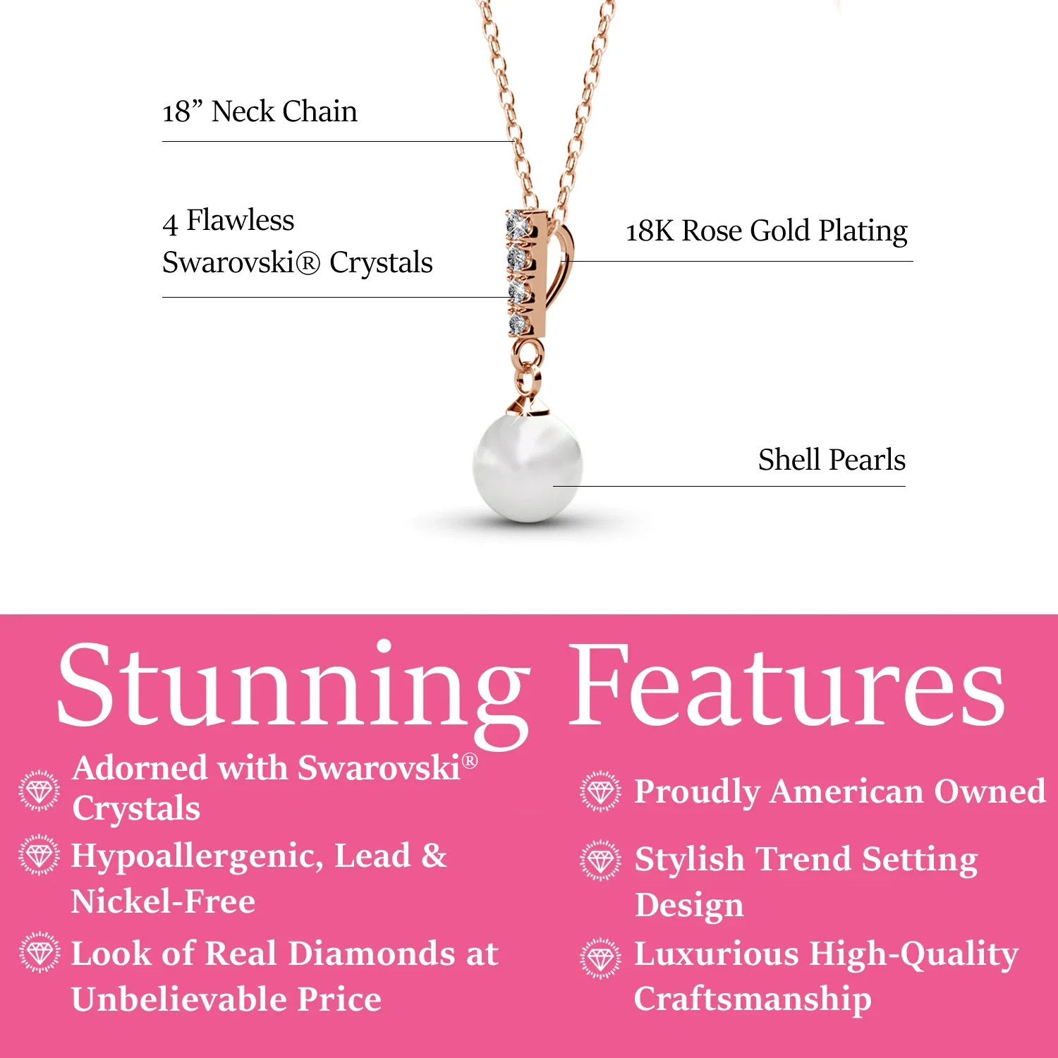 Gabrielle 18k White Gold Pearl Drop Pendant Necklace with Swarovski Crystals - Image 12