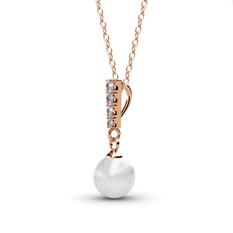 Gabrielle 18k White Gold Pearl Drop Pendant Necklace with Swarovski Crystals - Image 13