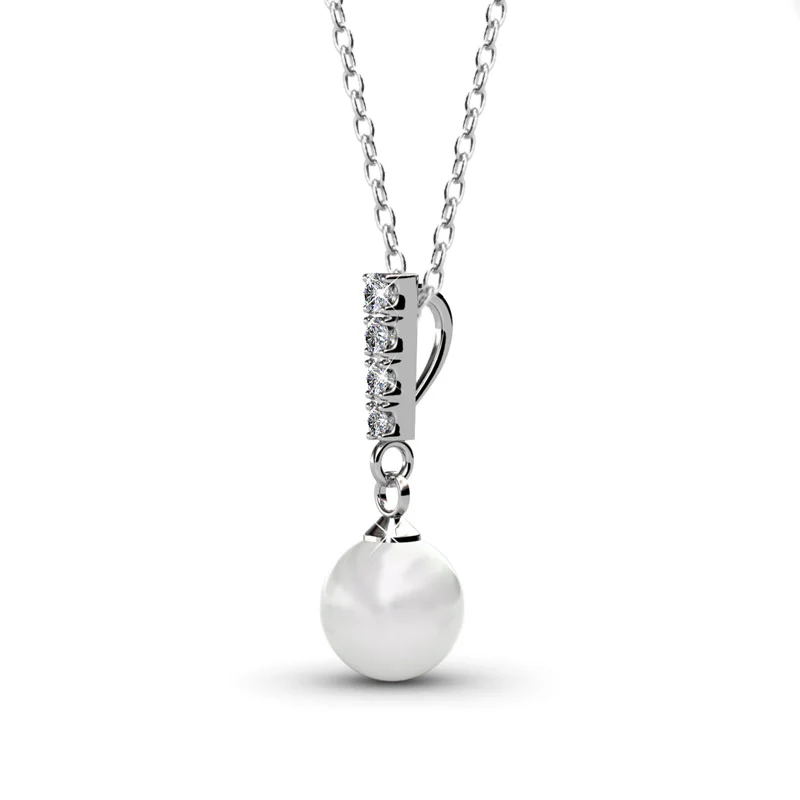 Gabrielle 18k White Gold Pearl Drop Pendant Necklace with Swarovski Crystals - Image 7