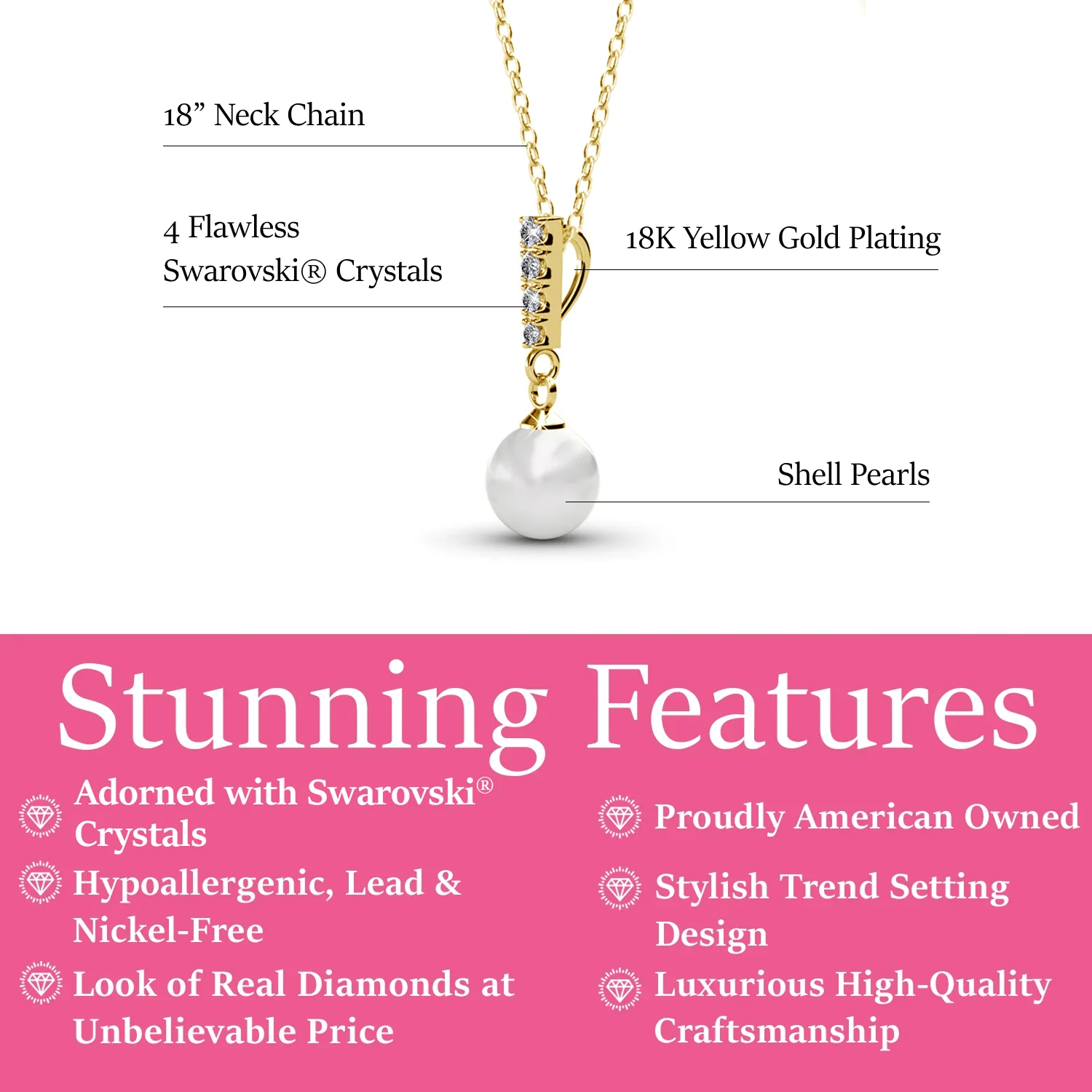Gabrielle 18k White Gold Pearl Drop Pendant Necklace with Swarovski Crystals - Image 9