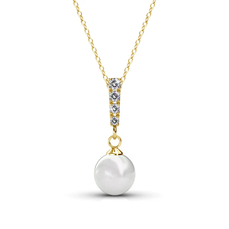 Gabrielle 18k White Gold Plated Pearl Drop Earrings and Necklace Jewelry Set with Swarovski Crystals - Image 12