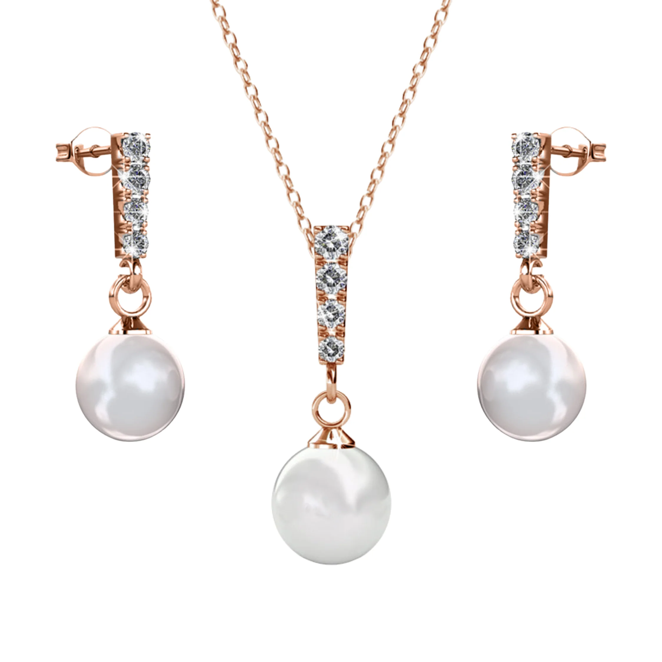 Gabrielle 18k White Gold Plated Pearl Drop Earrings and Necklace Jewelry Set with Swarovski Crystals - Image 13