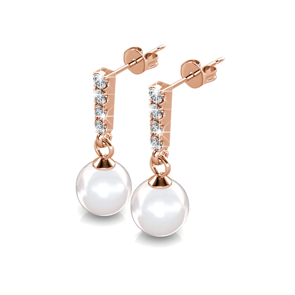 Gabrielle 18k White Gold Plated Pearl Drop Earrings and Necklace Jewelry Set with Swarovski Crystals - Image 15