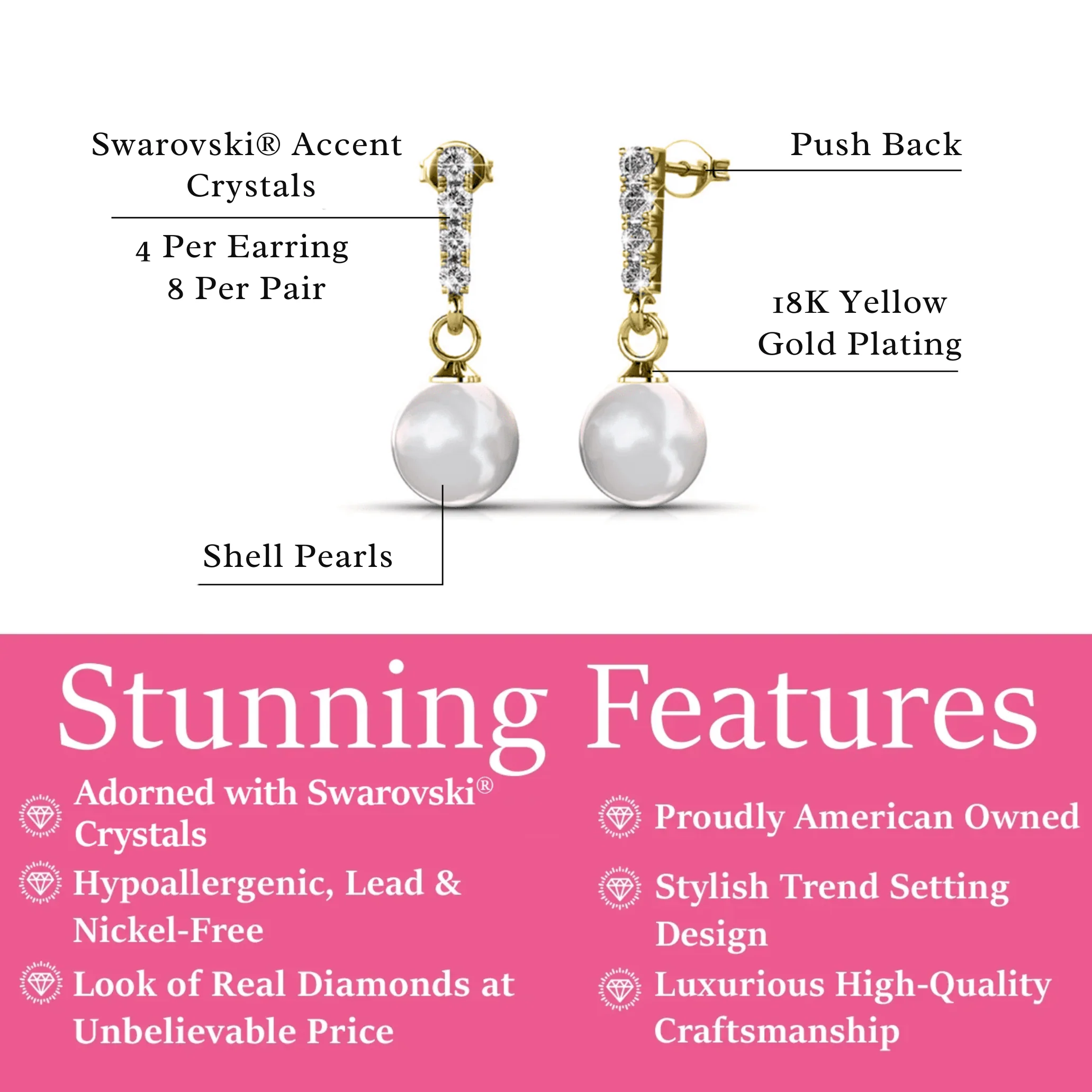 Gabrielle 18k White Gold Plated Pearl Drop Earrings with Swarovski Crystals - Image 11