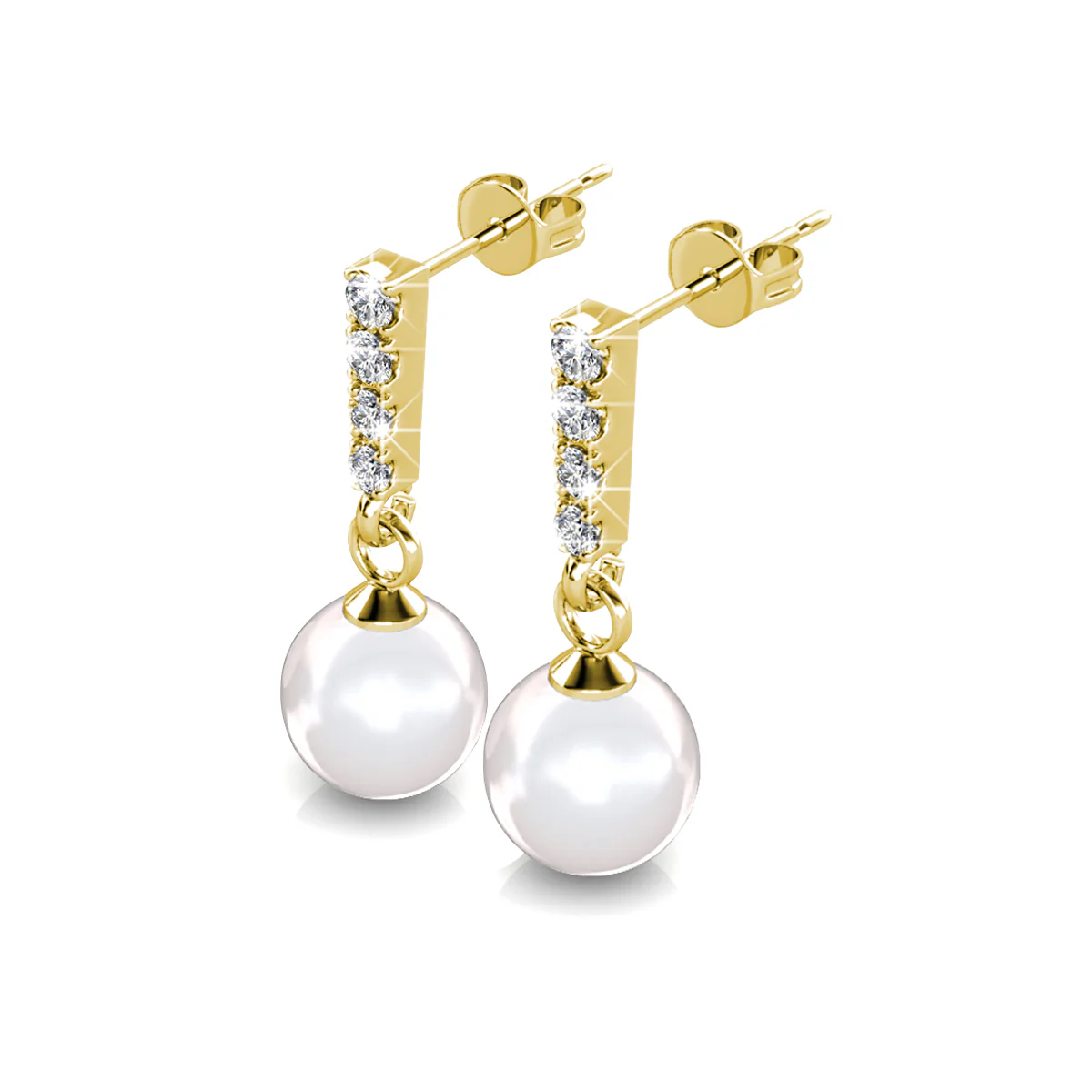 Gabrielle 18k White Gold Plated Pearl Drop Earrings with Swarovski Crystals - Image 12