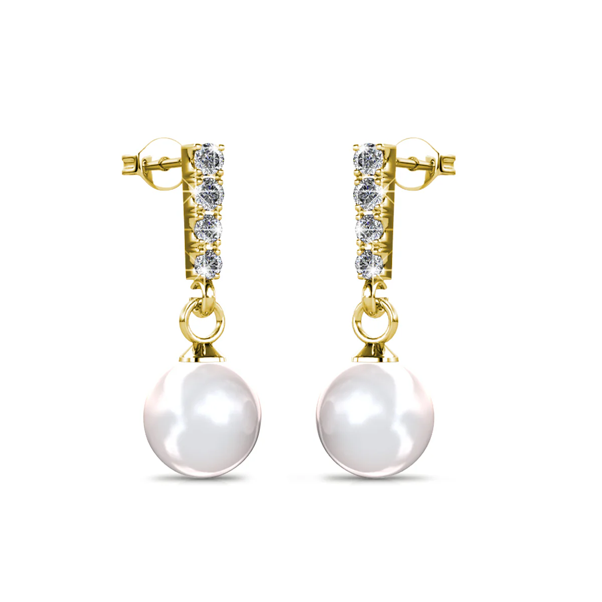 Gabrielle 18k White Gold Plated Pearl Drop Earrings with Swarovski Crystals - Image 13