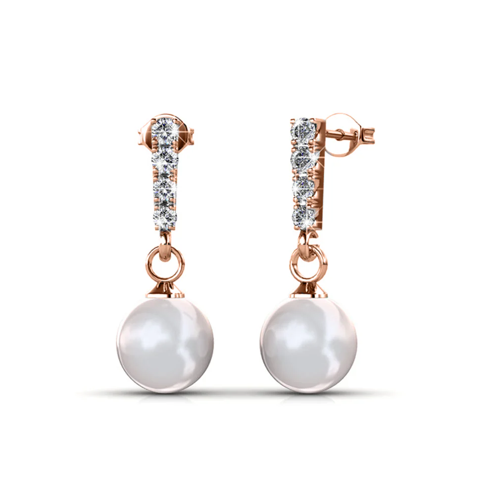 Gabrielle 18k White Gold Plated Pearl Drop Earrings with Swarovski Crystals - Image 14